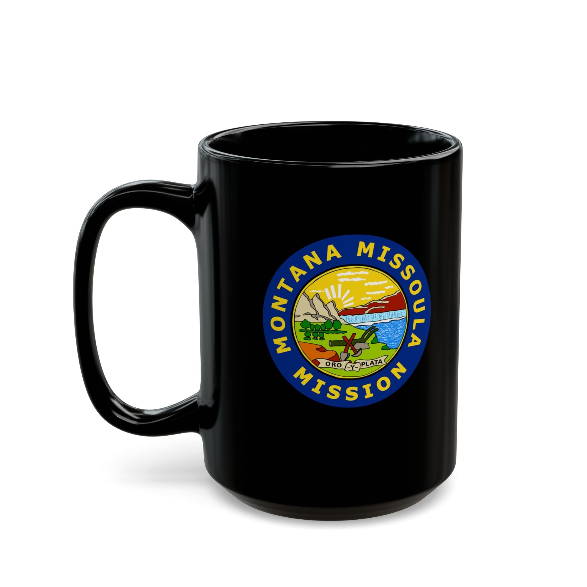 Montana Missoula Mission State Flag Logo Ceramic Mug Black Name - Mission Wishlist - LDS Missionary Gift Store