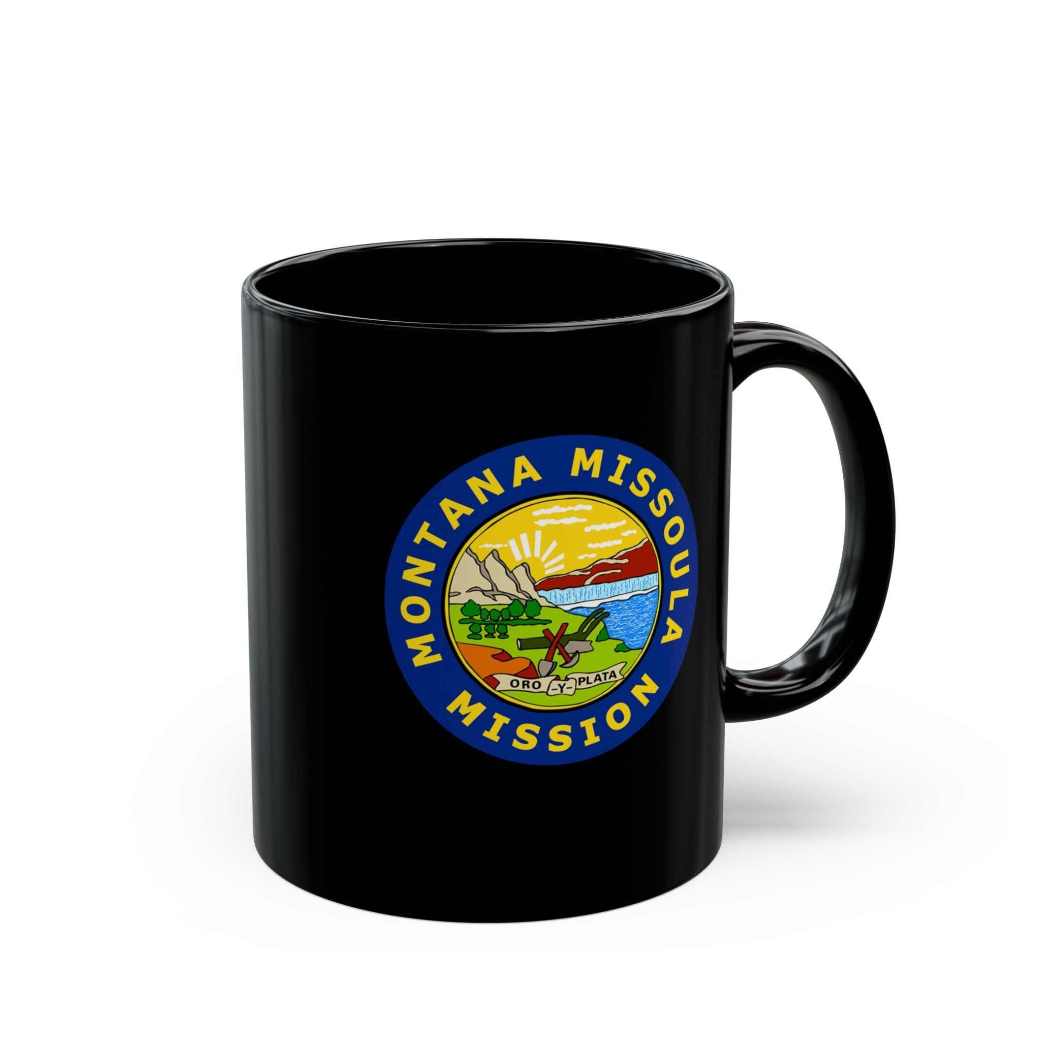 Montana Missoula Mission State Flag Logo Ceramic Mug Black Name - Mission Wishlist - LDS Missionary Gift Store