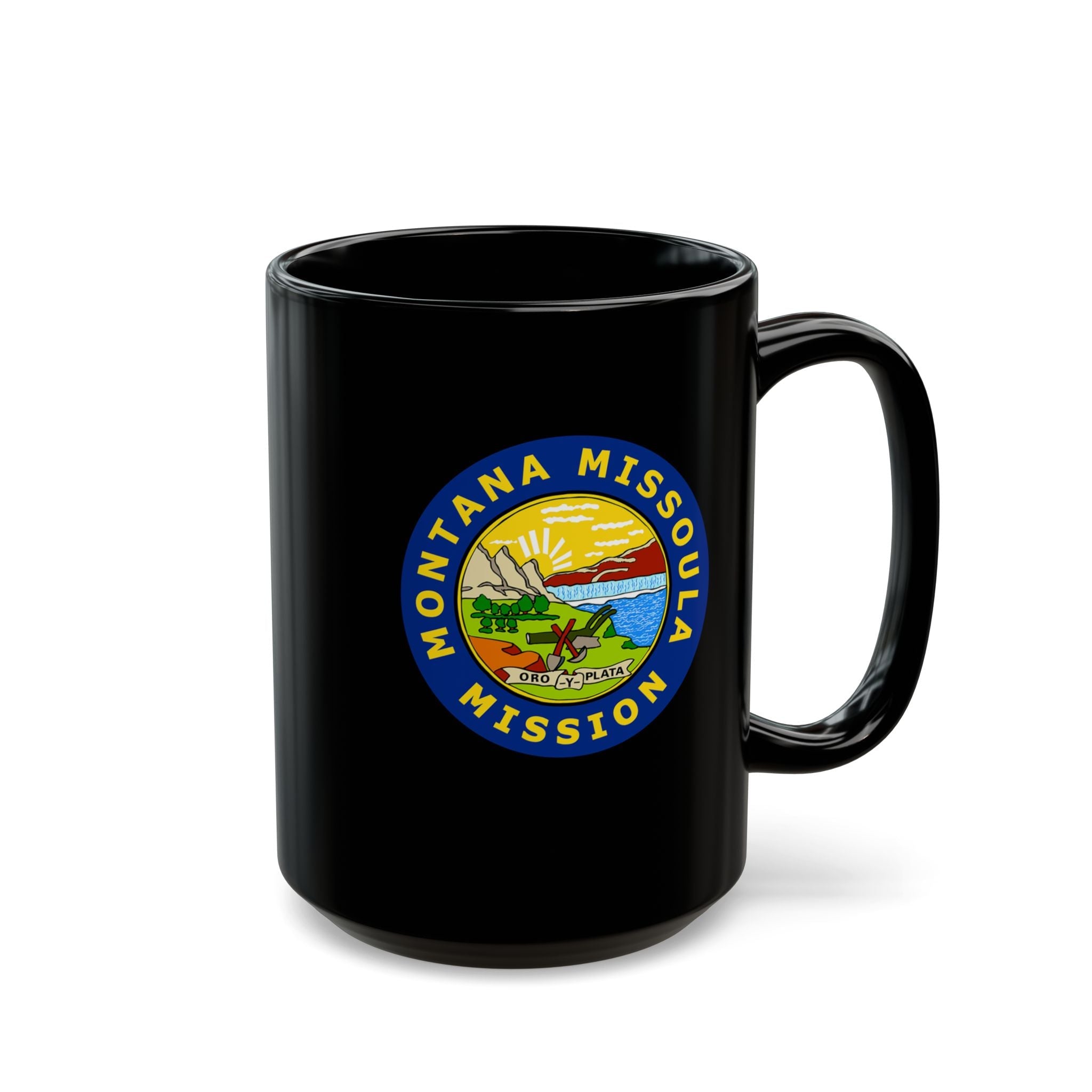 Montana Missoula Mission State Flag Logo Ceramic Mug Black Name - Mission Wishlist - LDS Missionary Gift Store