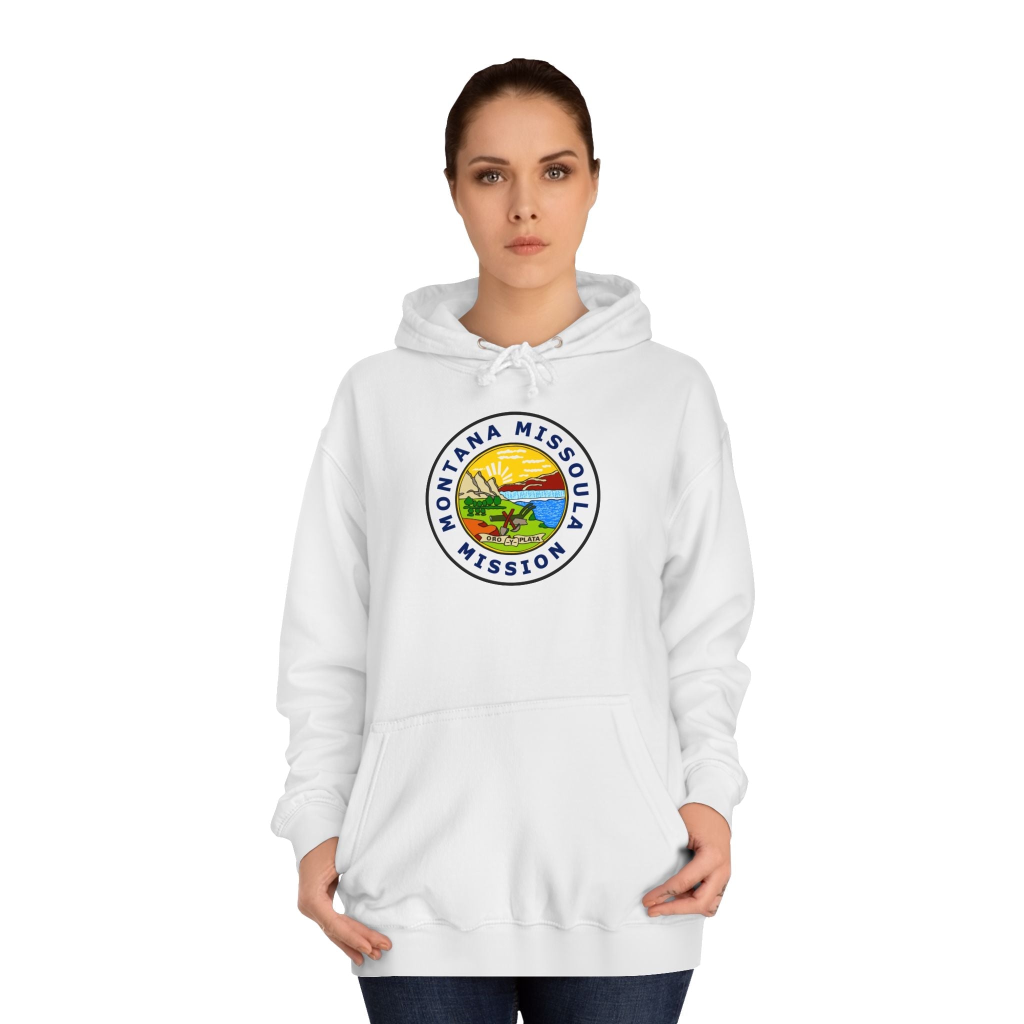 Montana Missoula Mission State Flag Logo (White Border) College Hoodie - Mission Wishlist - LDS Missionary Gift Store
