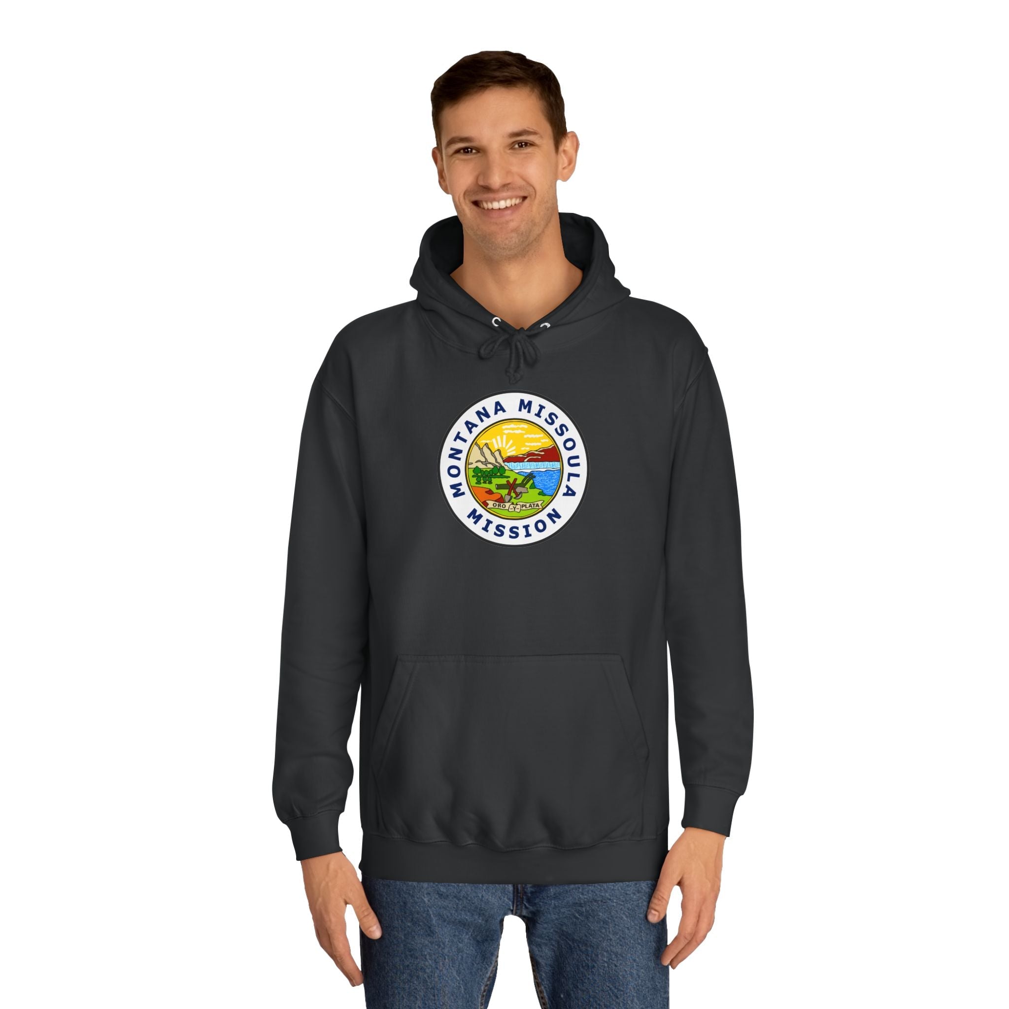 Montana Missoula Mission State Flag Logo (White Border) College Hoodie - Mission Wishlist - LDS Missionary Gift Store