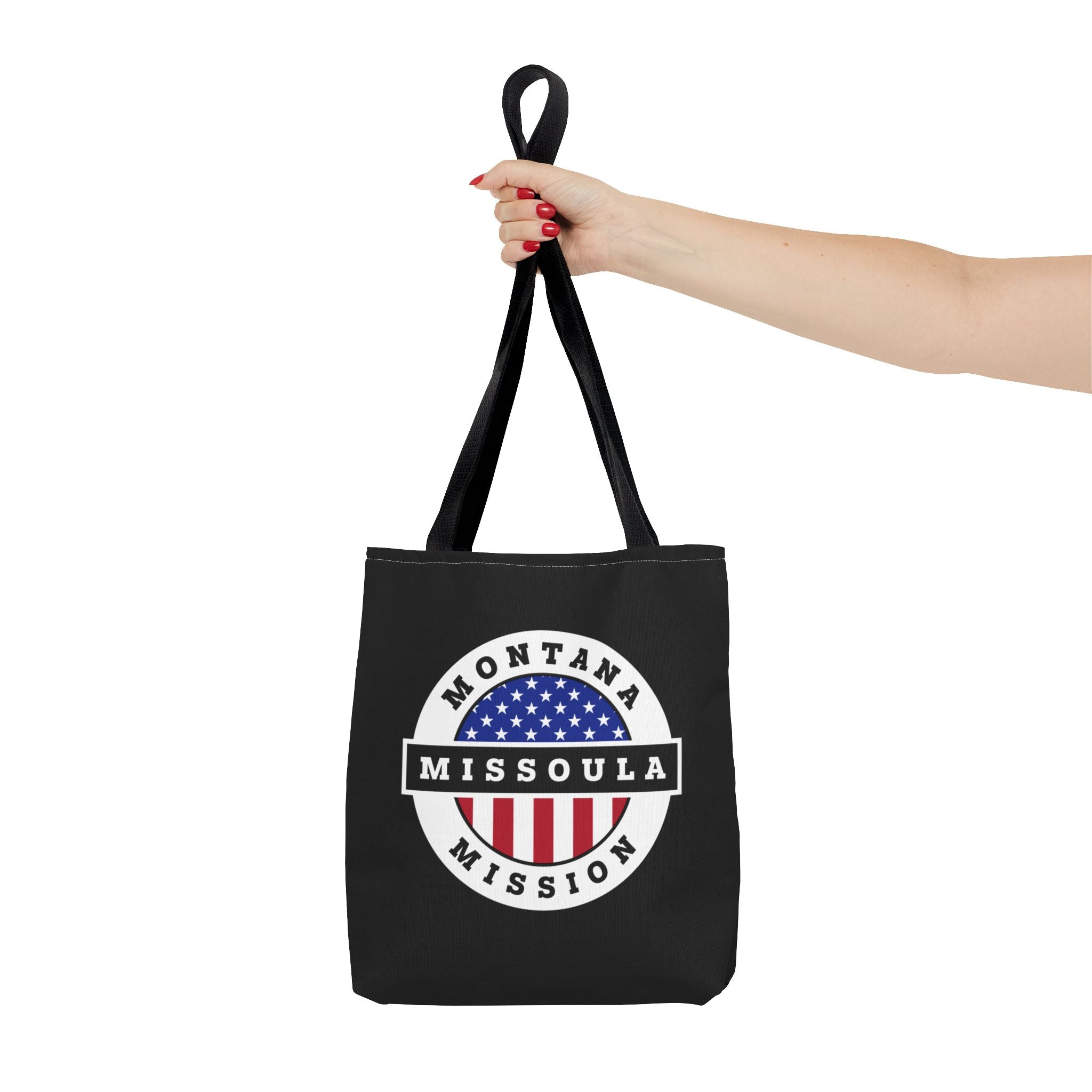 Montana Missoula Mission USA Flag Logo Tote Bag Black - Mission Wishlist - LDS Missionary Gift Store