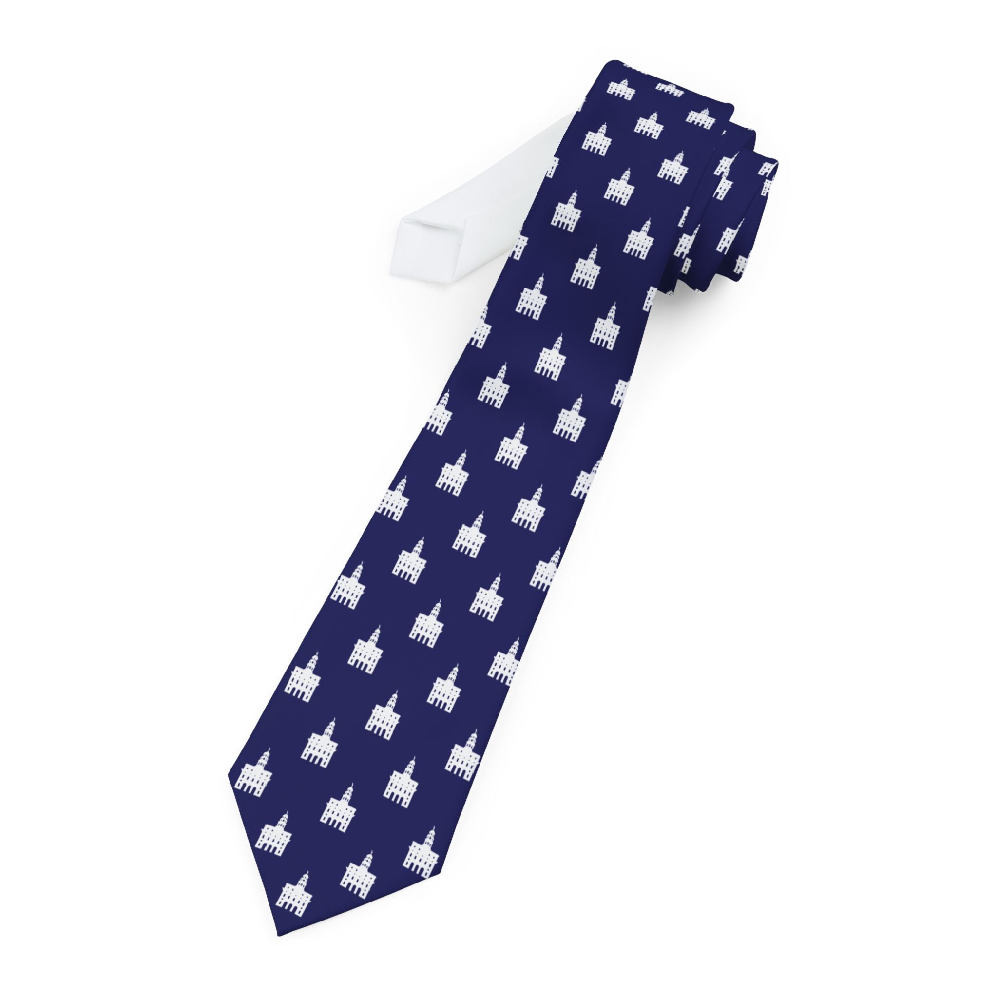 Nauvoo Illinois Temple Patterned Neck Tie for Elders (Blue) - Mission Wishlist - LDS Missionary Gift Store