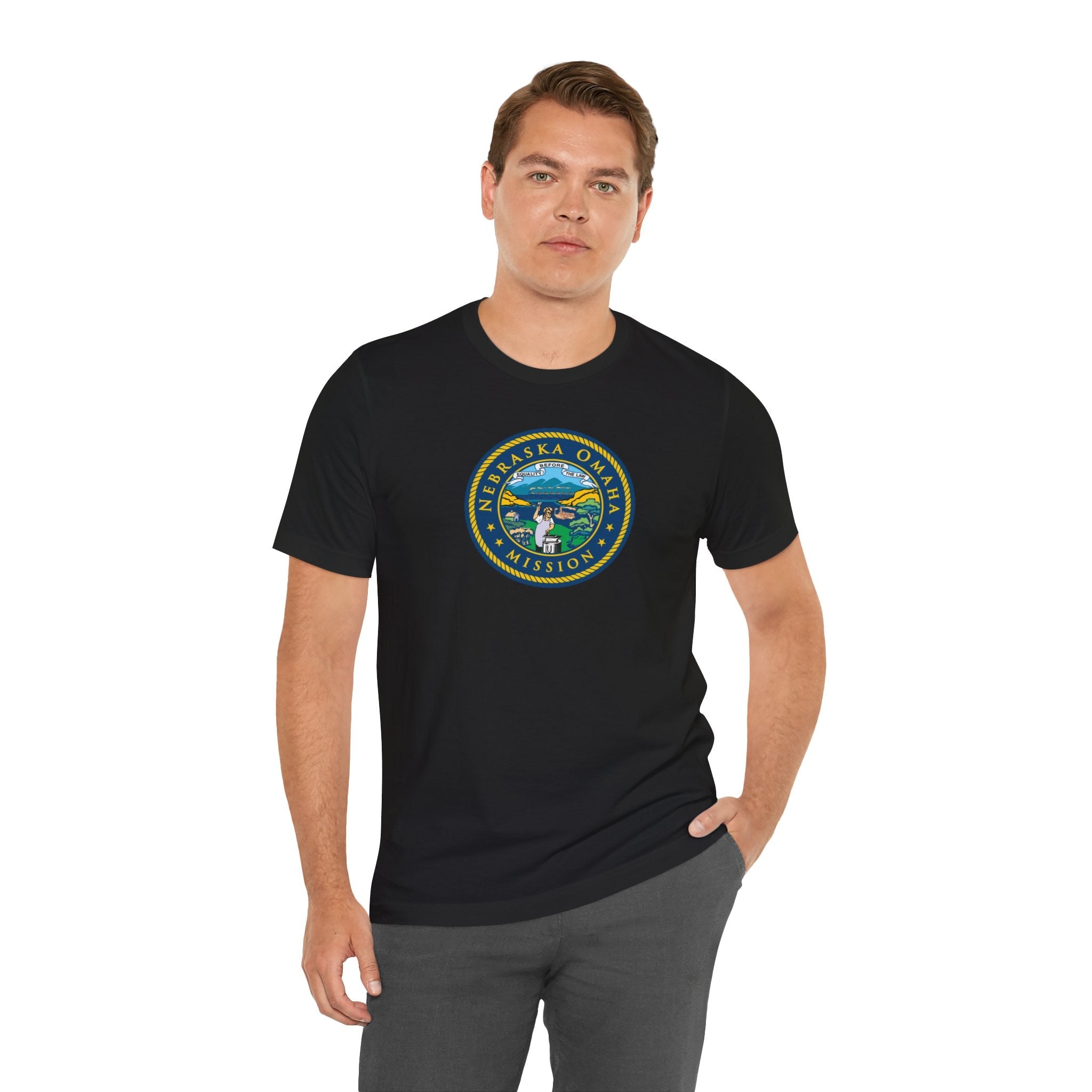 Nebraska Omaha Mission State Flag Logo (Black Border) T-shirt - Mission Wishlist - LDS Missionary Gift Store