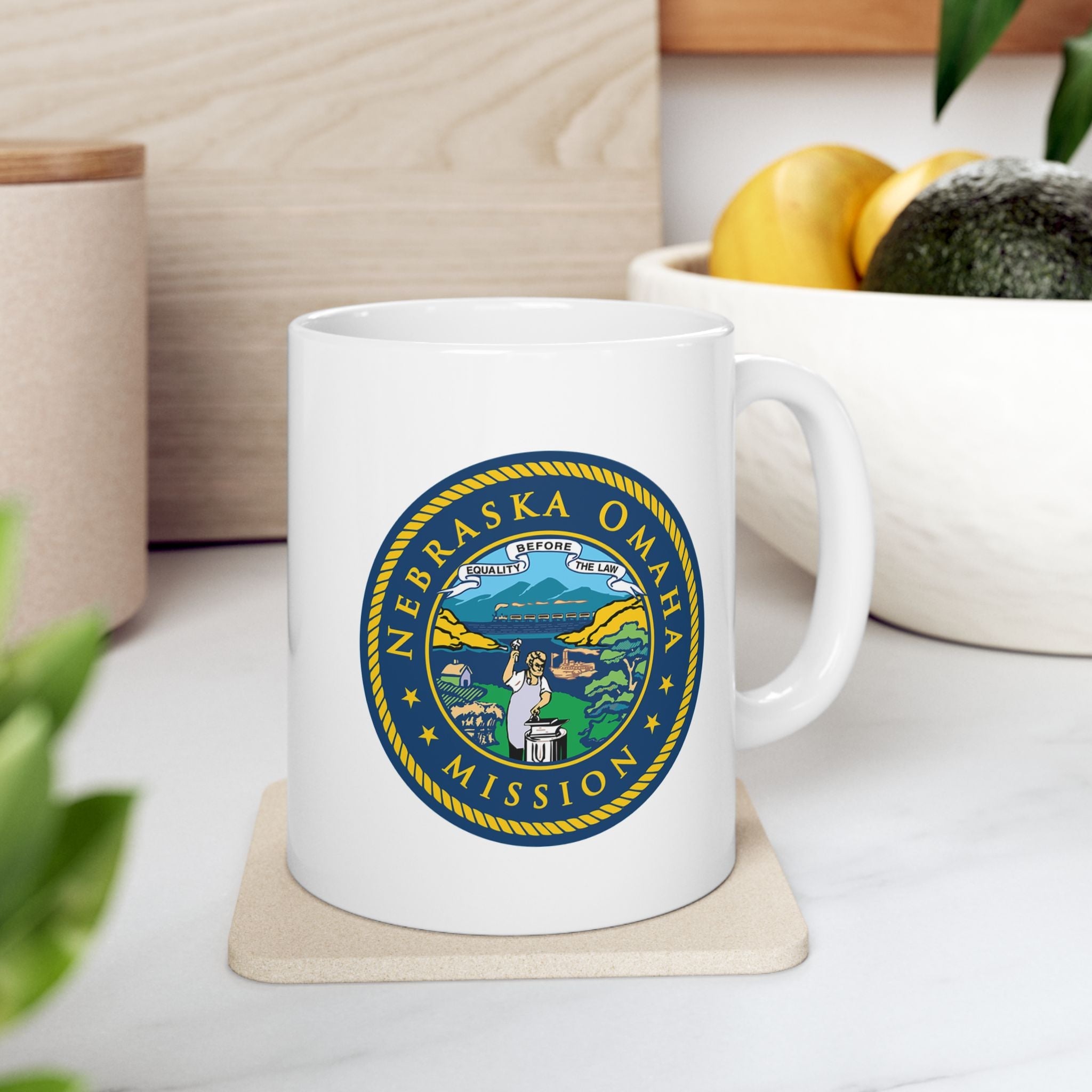 Nebraska Omaha Mission State Flag Logo Ceramic Mug White - Mission Wishlist - LDS Missionary Gift Store