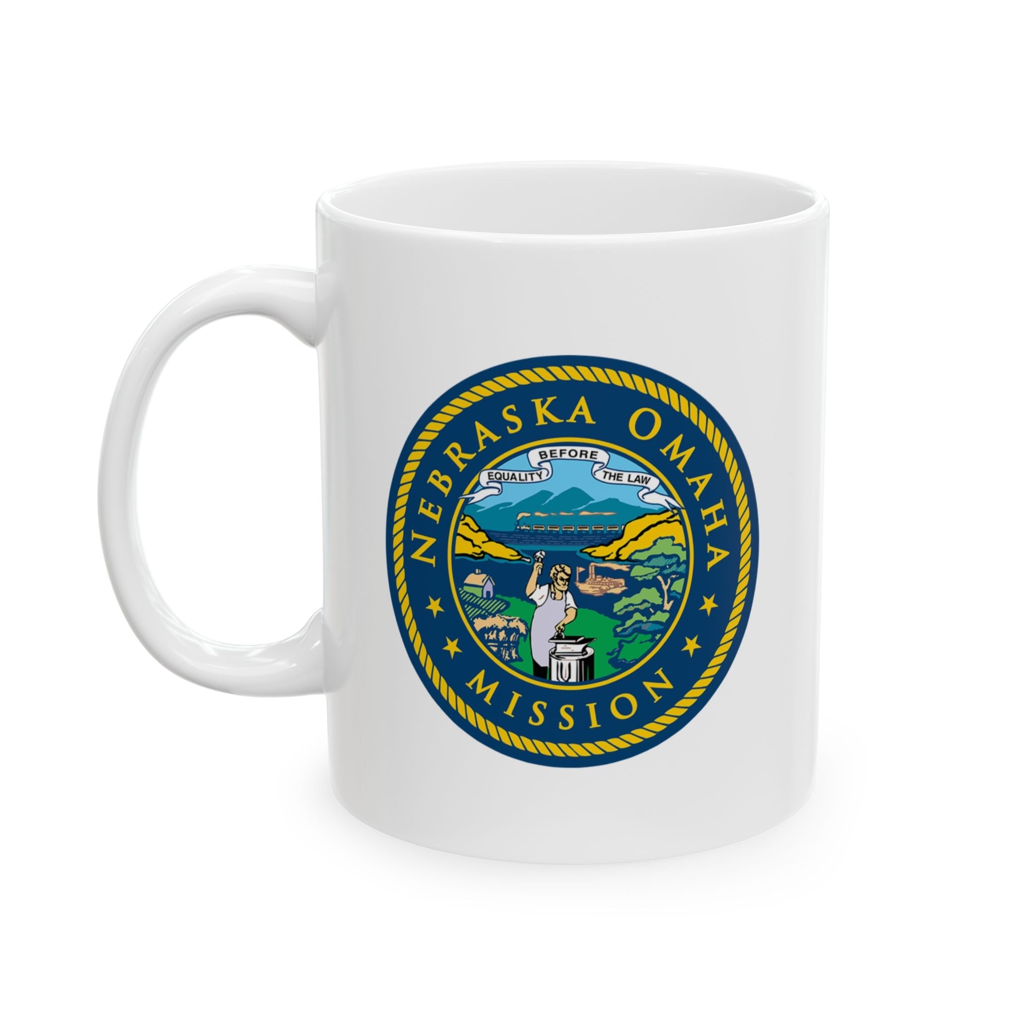 Nebraska Omaha Mission State Flag Logo Ceramic Mug White - Mission Wishlist - LDS Missionary Gift Store
