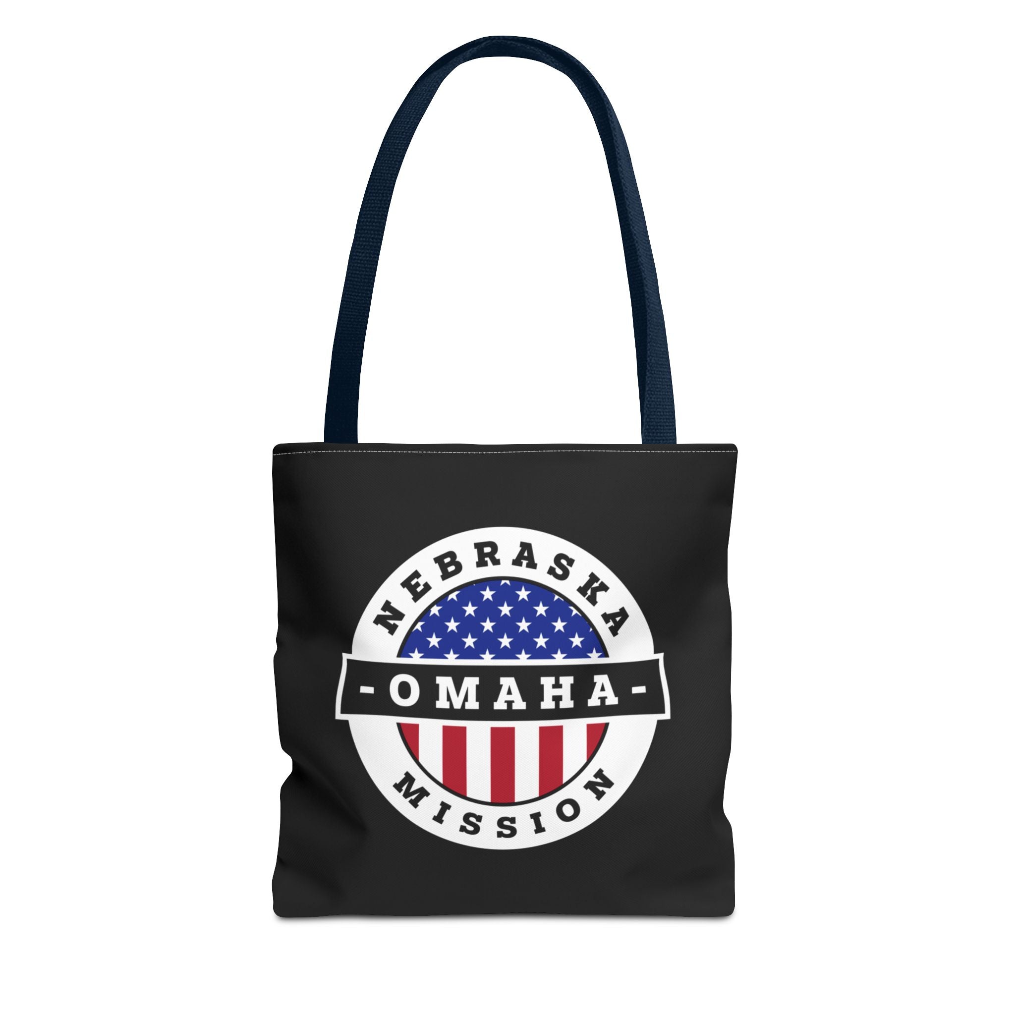 Nebraska Omaha Mission USA Flag Logo Tote Bag Black - Mission Wishlist - LDS Missionary Gift Store