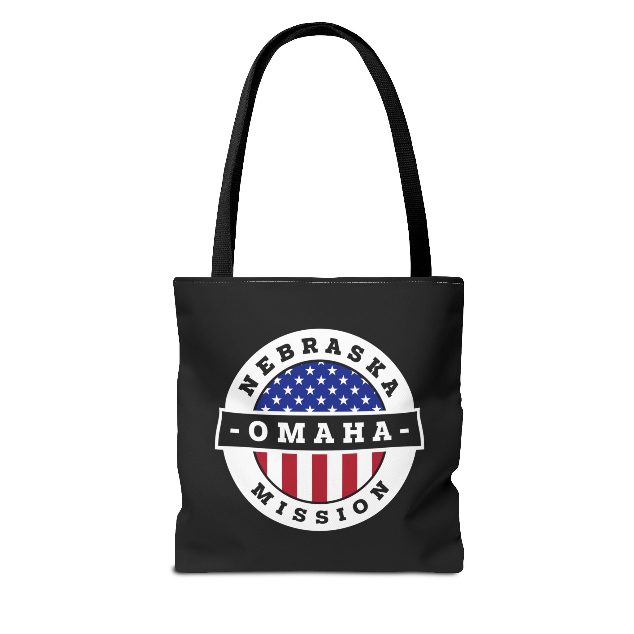 Nebraska Omaha Mission USA Flag Logo Tote Bag Black - Mission Wishlist - LDS Missionary Gift Store