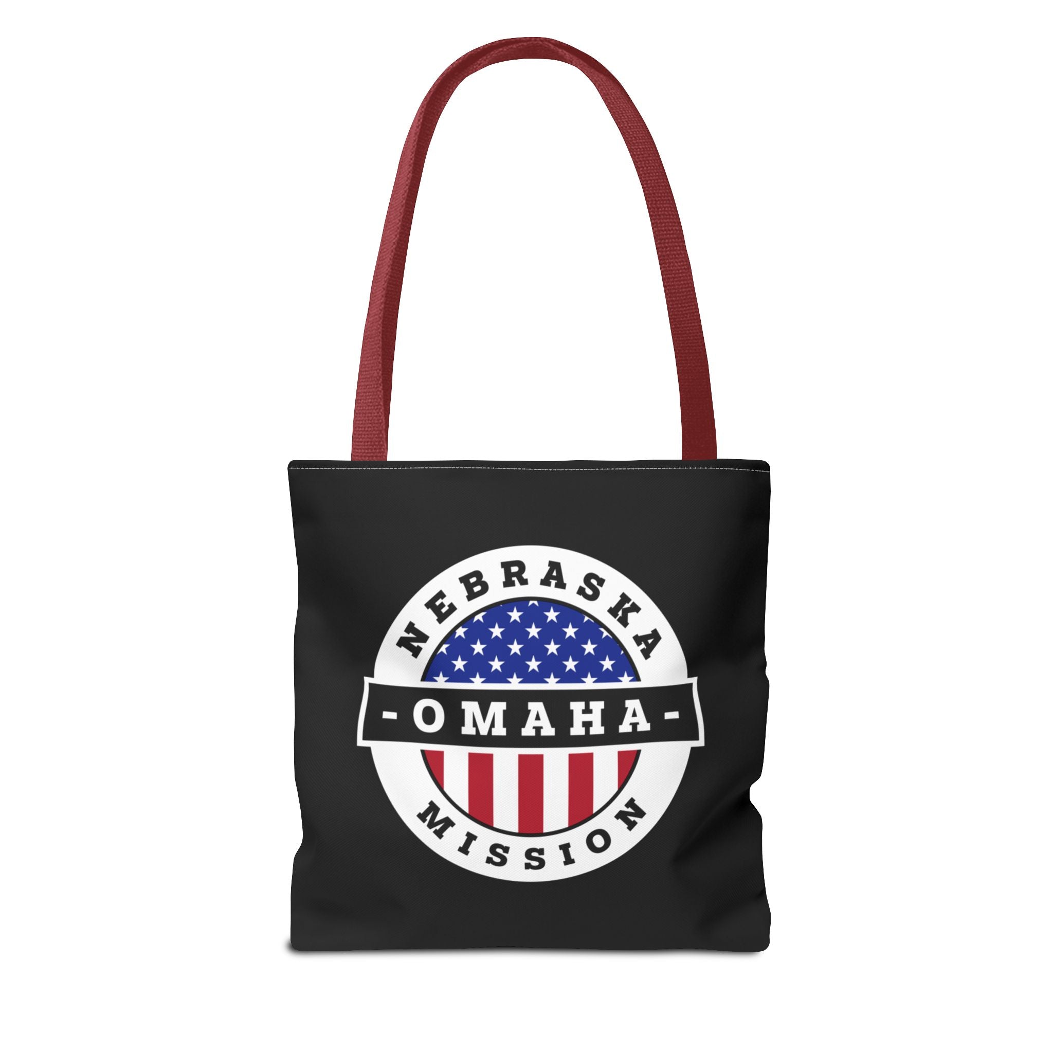 Nebraska Omaha Mission USA Flag Logo Tote Bag Black - Mission Wishlist - LDS Missionary Gift Store