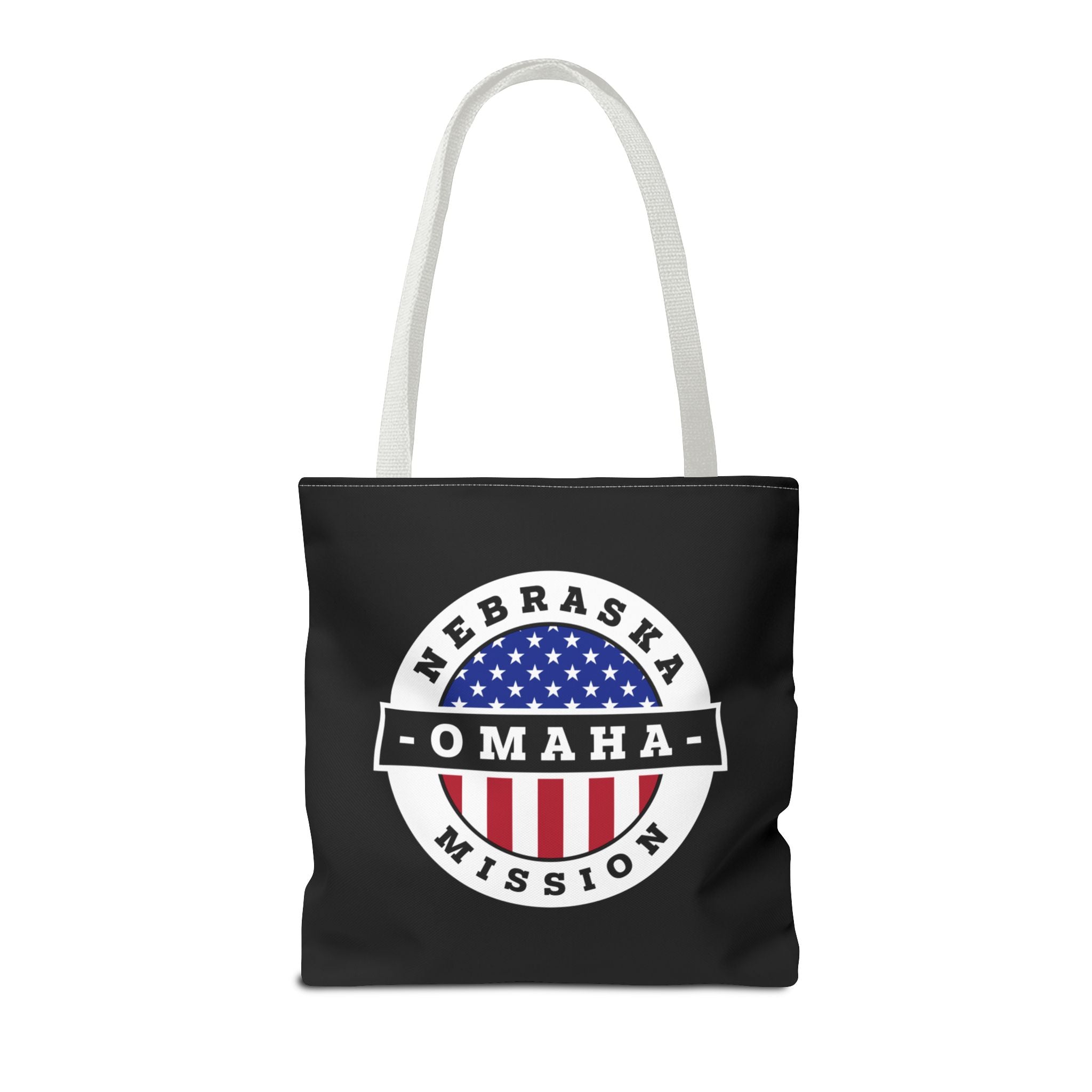 Nebraska Omaha Mission USA Flag Logo Tote Bag Black - Mission Wishlist - LDS Missionary Gift Store