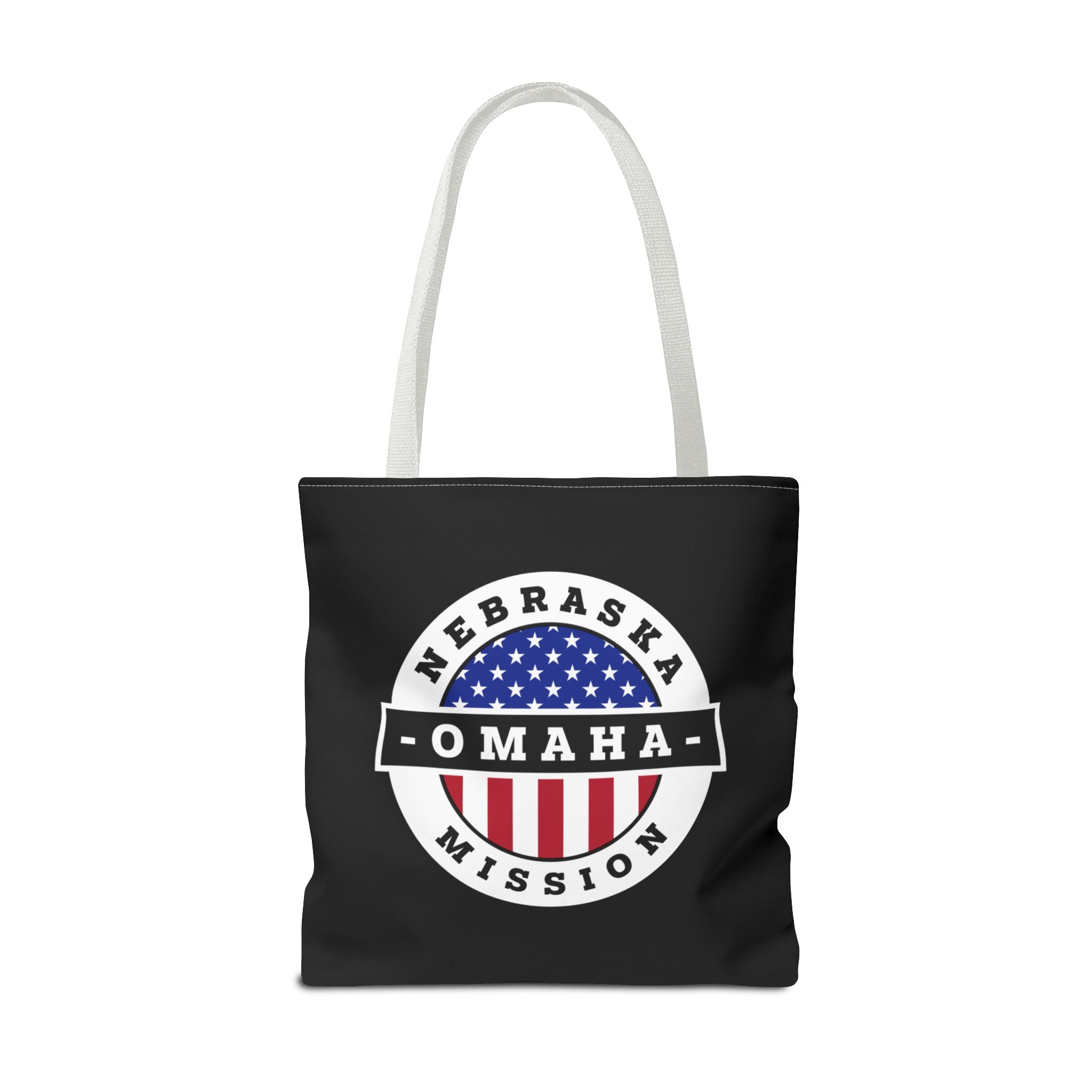 Nebraska Omaha Mission USA Flag Logo Tote Bag Black - Mission Wishlist - LDS Missionary Gift Store