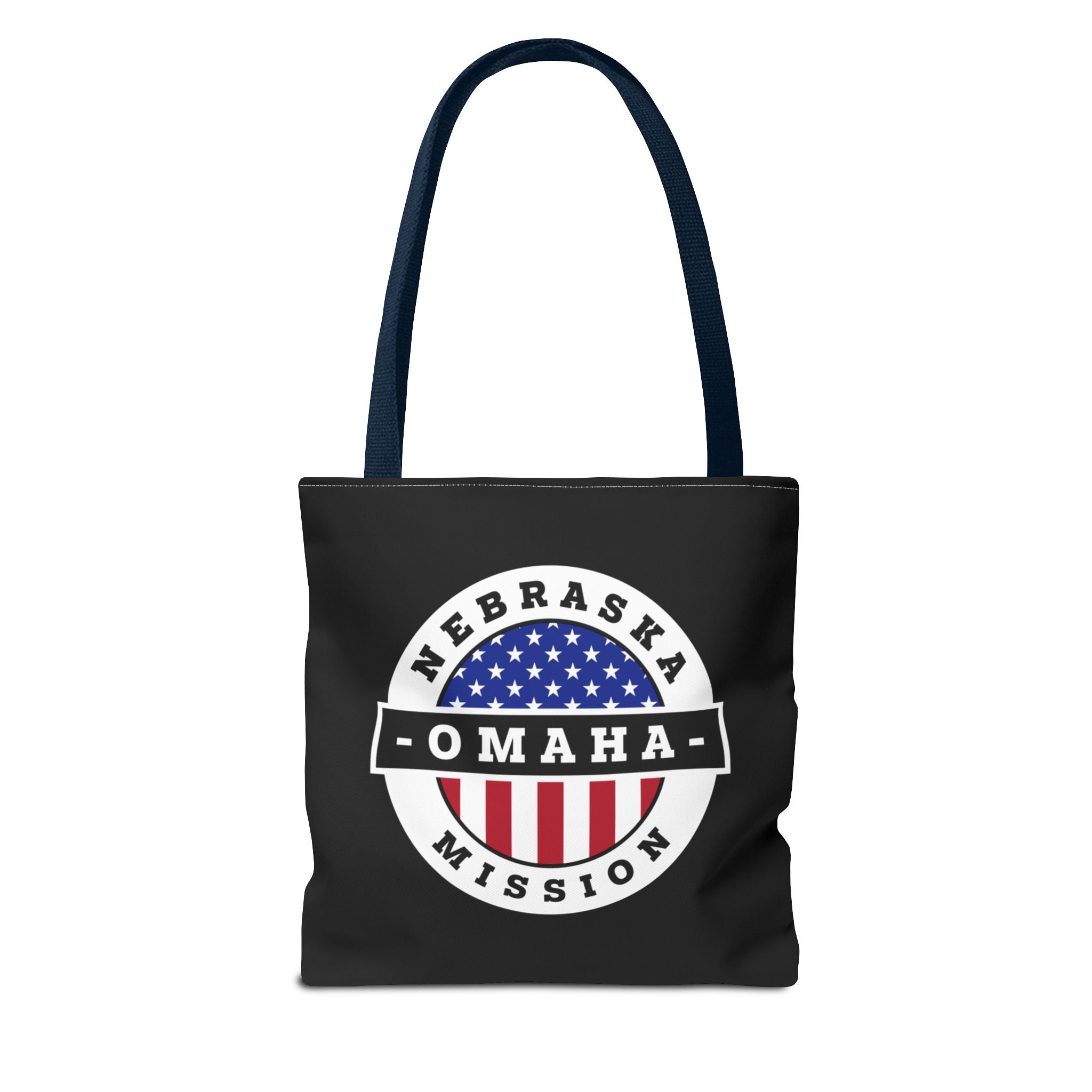 Nebraska Omaha Mission USA Flag Logo Tote Bag Black - Mission Wishlist - LDS Missionary Gift Store