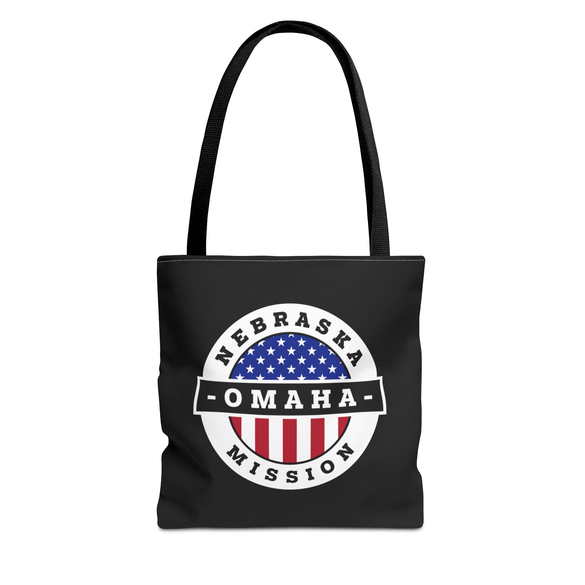Nebraska Omaha Mission USA Flag Logo Tote Bag Black - Mission Wishlist - LDS Missionary Gift Store