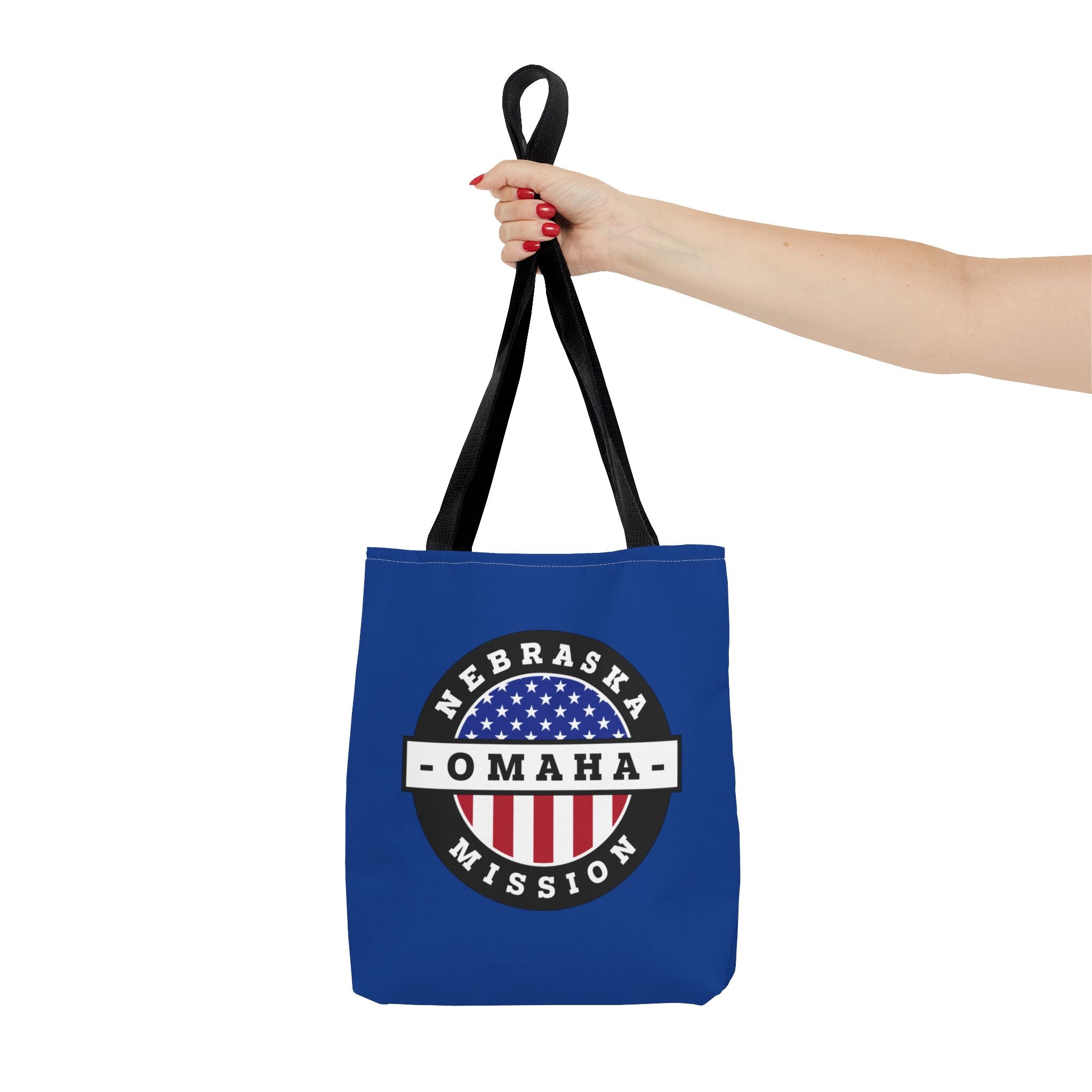 Nebraska Omaha Mission USA Flag Logo Tote Bag Blue - Mission Wishlist - LDS Missionary Gift Store