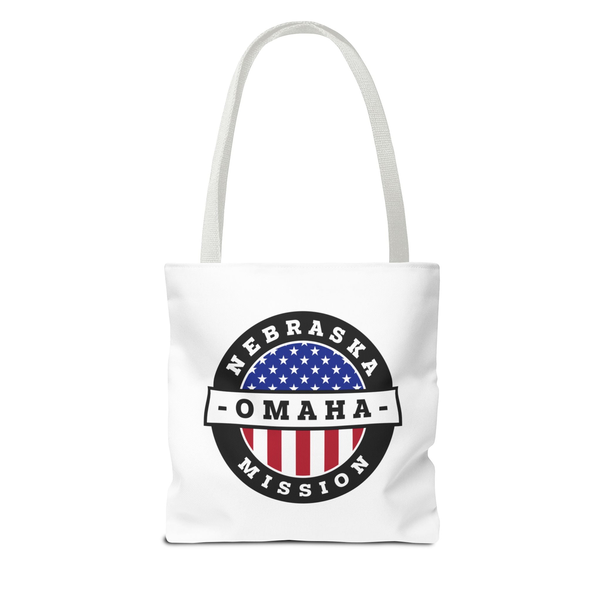 Nebraska Omaha Mission USA Flag Logo Tote Bag White - Mission Wishlist - LDS Missionary Gift Store
