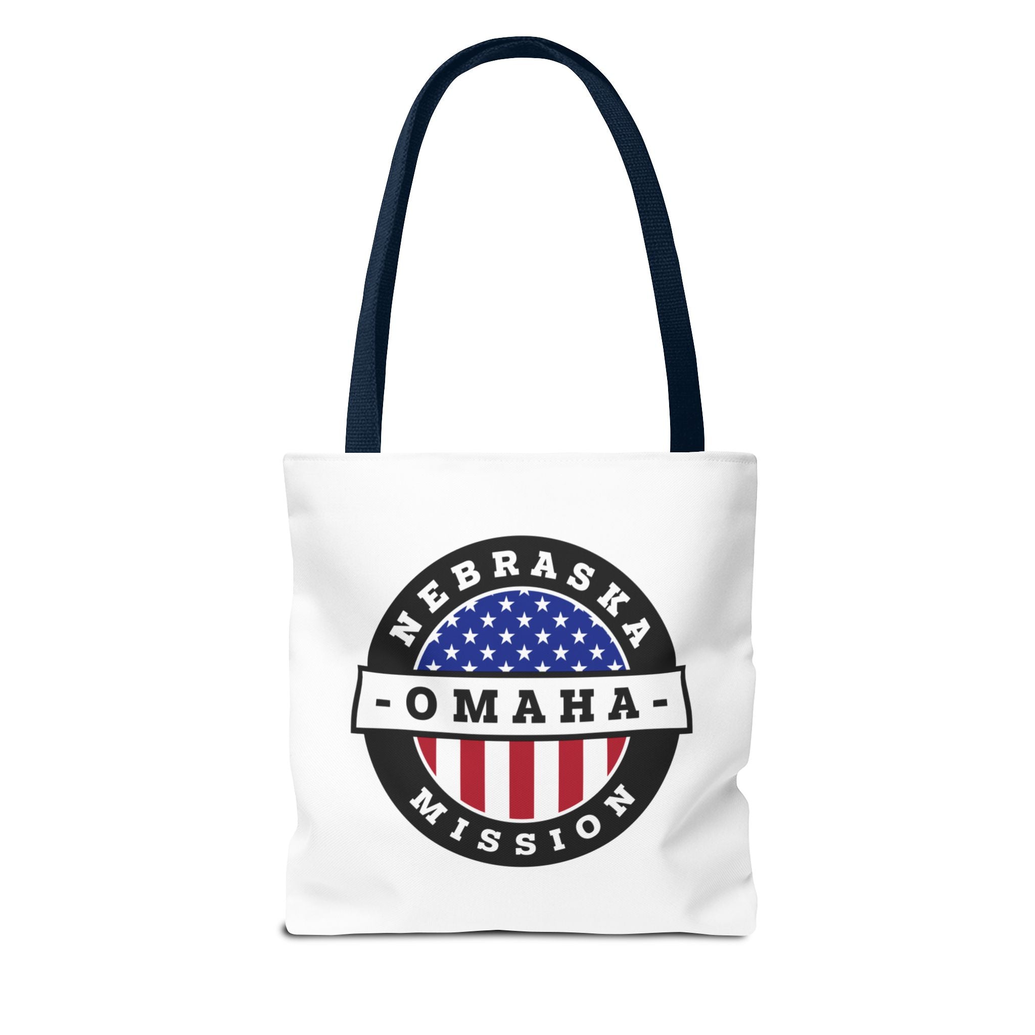 Nebraska Omaha Mission USA Flag Logo Tote Bag White - Mission Wishlist - LDS Missionary Gift Store