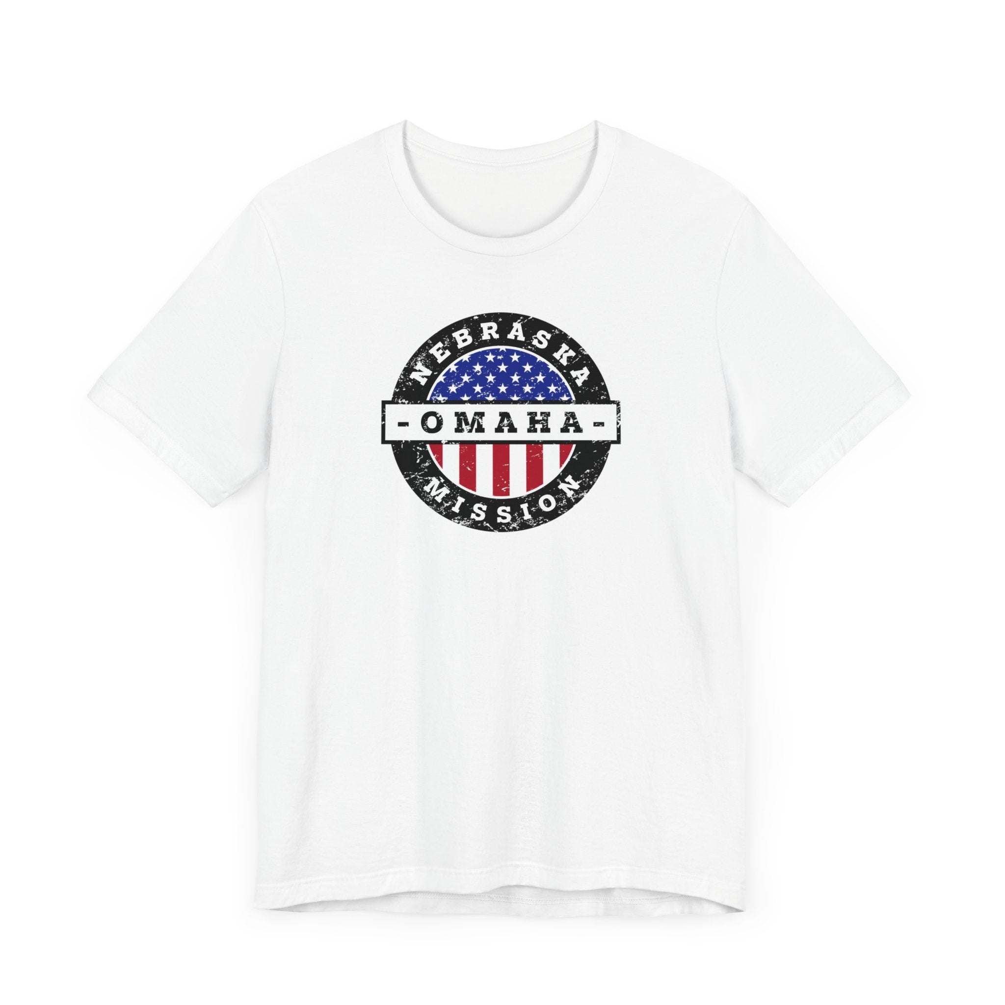 Nebraska Omaha Mission Vintage Circular USA Flag T-Shirt - Mission Wishlist - LDS Missionary Gift Store