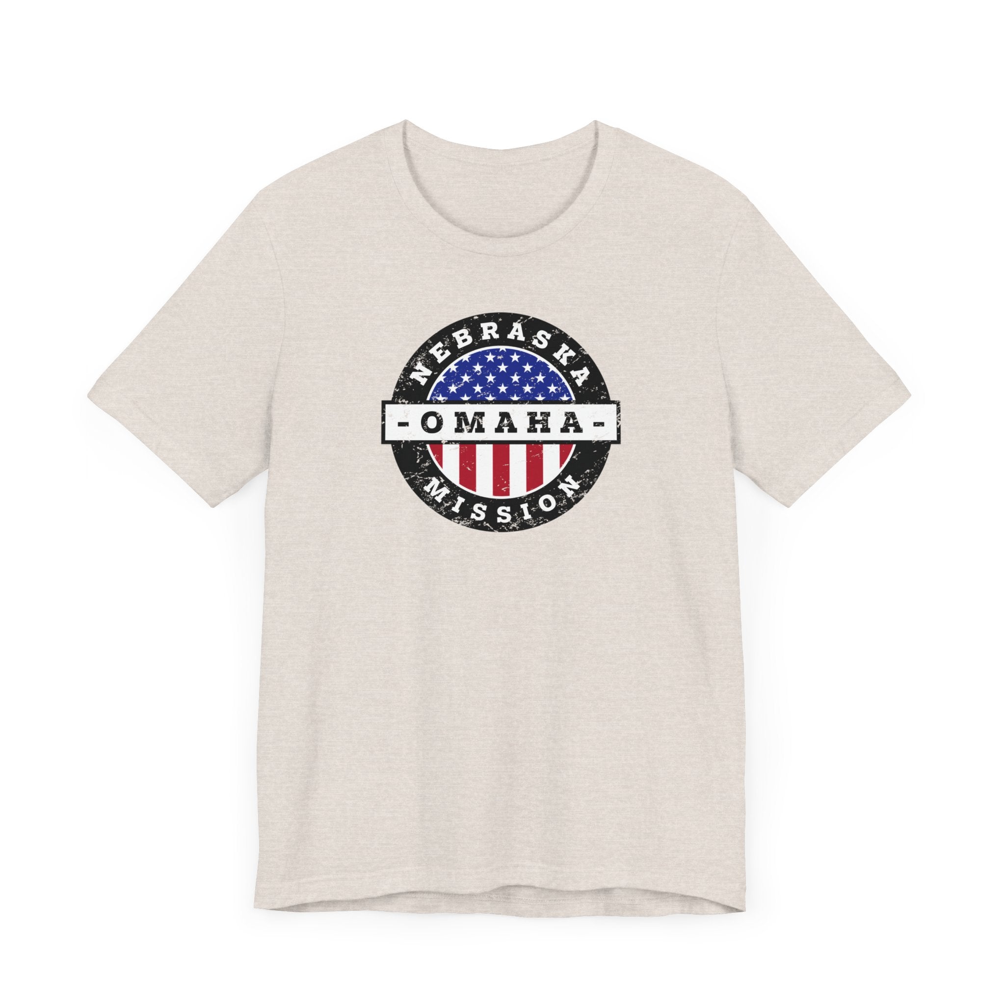 Nebraska Omaha Mission Vintage Circular USA Flag T-Shirt - Mission Wishlist - LDS Missionary Gift Store