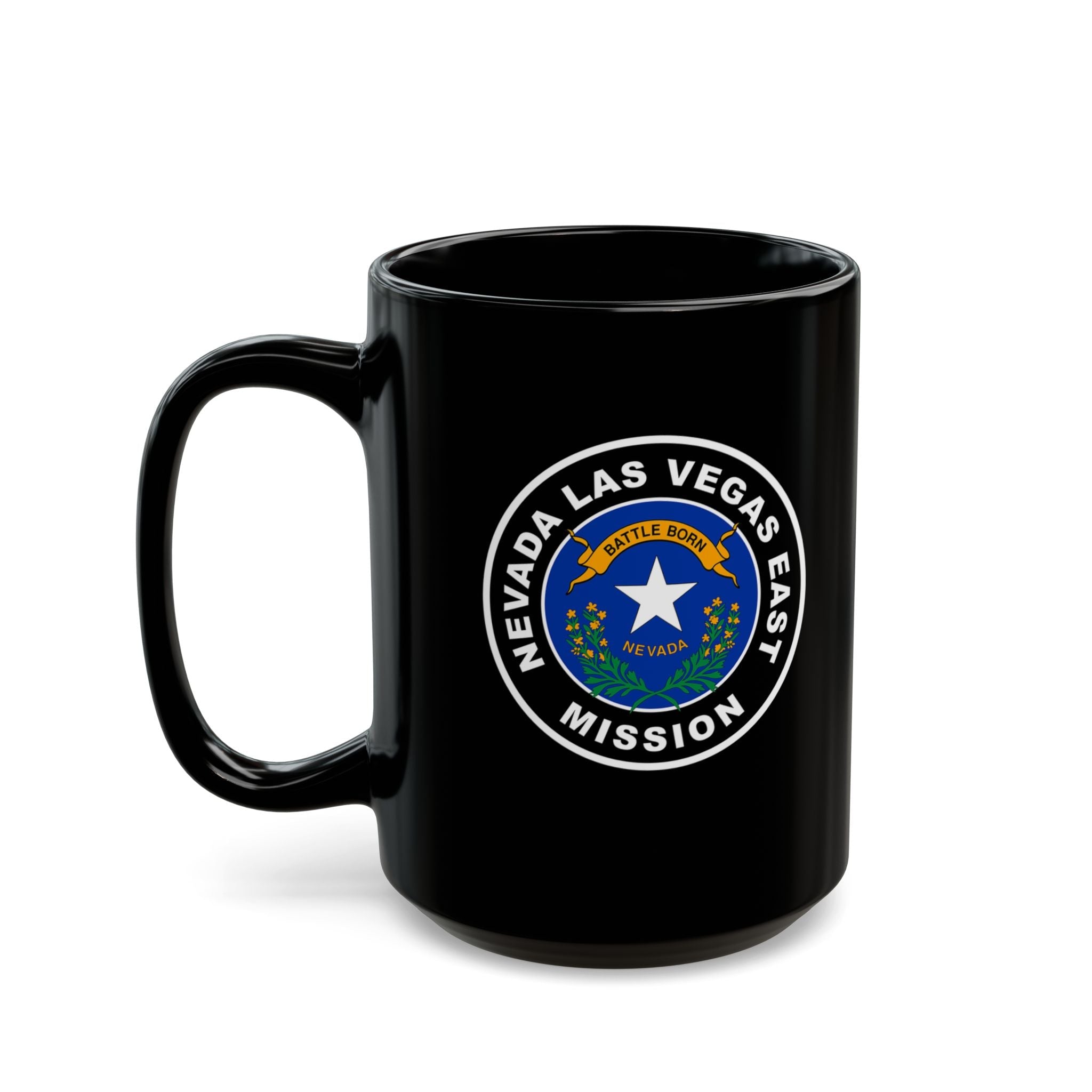 Nevada Las Vegas East Mission State Flag Logo Ceramic Mug Black Name - Latter-Day Saint LDS Missionary Gift - Book of Mormon