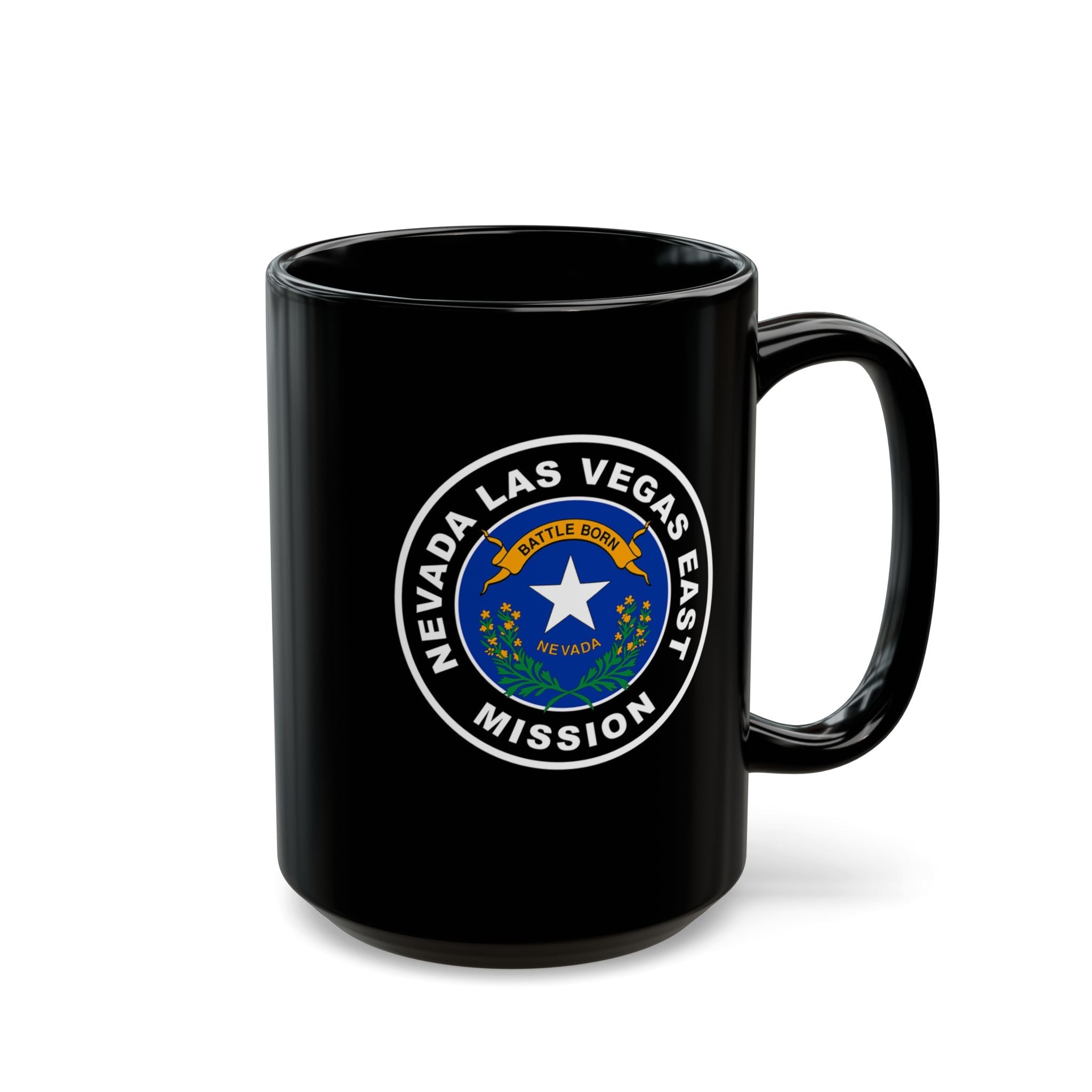 Nevada Las Vegas East Mission State Flag Logo Ceramic Mug Black Name - Latter-Day Saint LDS Missionary Gift - Book of Mormon