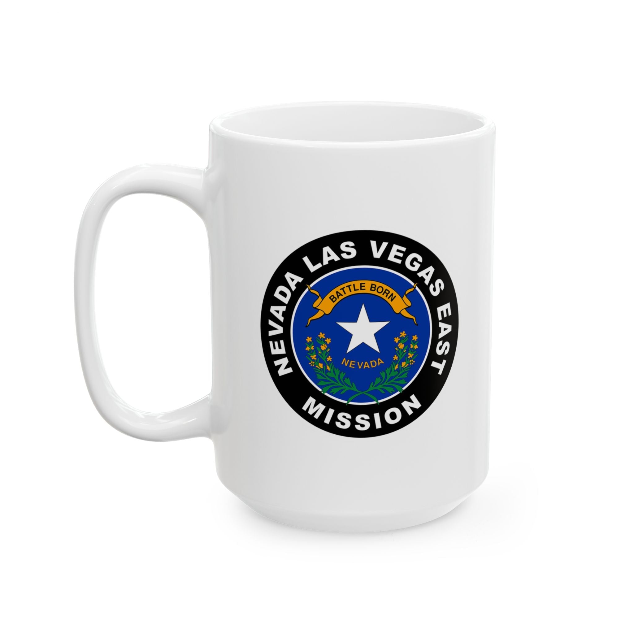 Nevada Las Vegas East Mission State Flag Logo Ceramic Mug White Name - Mission Wishlist - LDS Missionary Gift Store