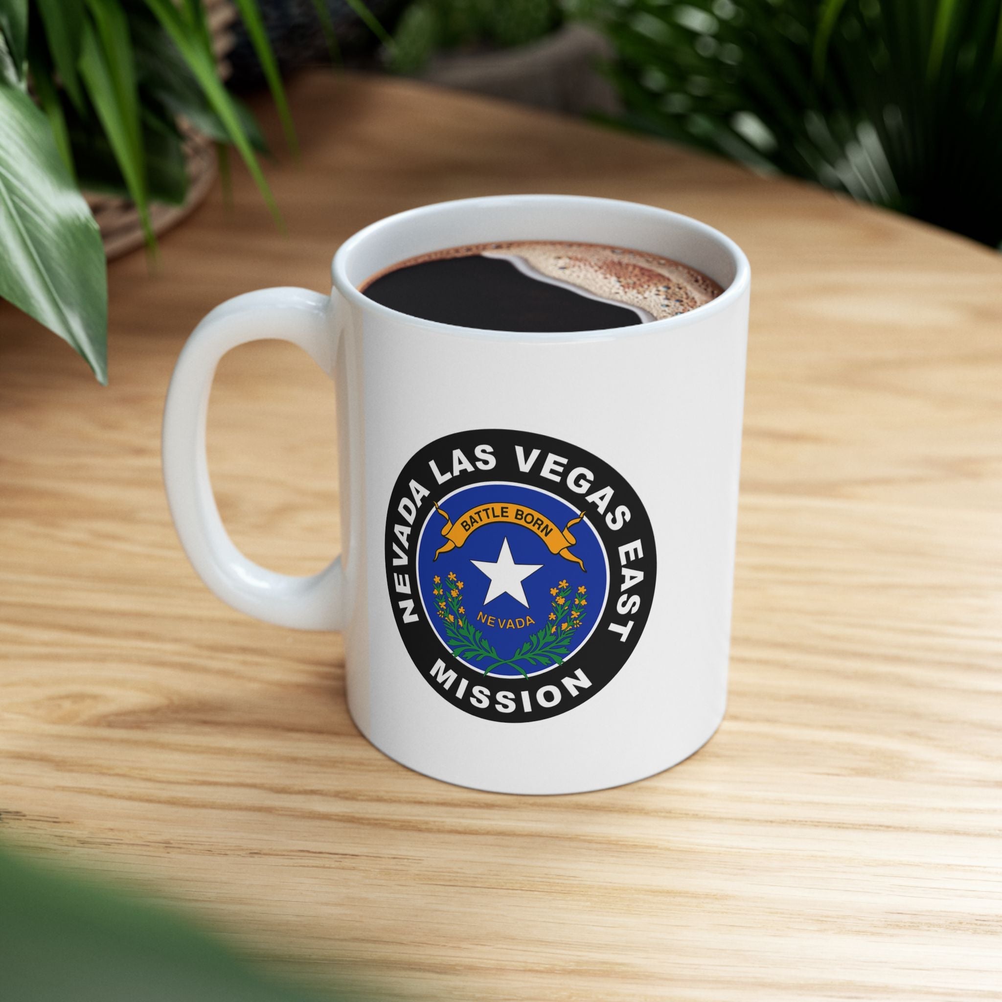 Nevada Las Vegas East Mission State Flag Logo Ceramic Mug White Name - Mission Wishlist - LDS Missionary Gift Store