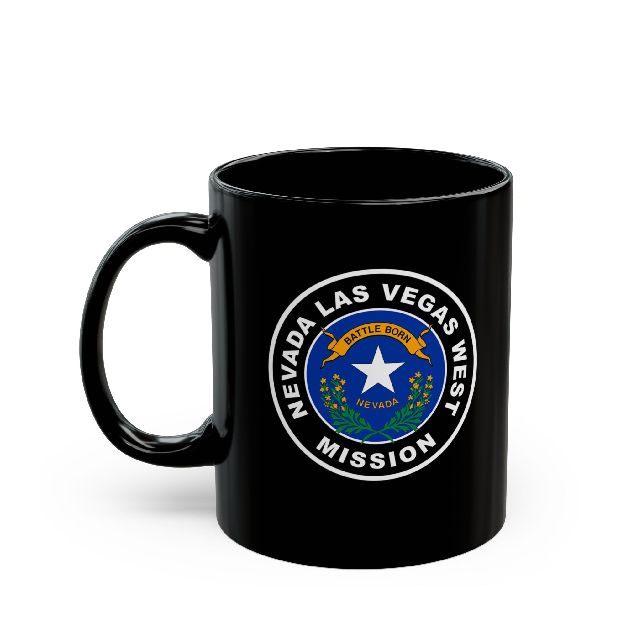 Nevada Las Vegas West Mission State Flag Logo Ceramic Mug Black Name - Latter-Day Saint LDS Missionary Gift - Book of Mormon