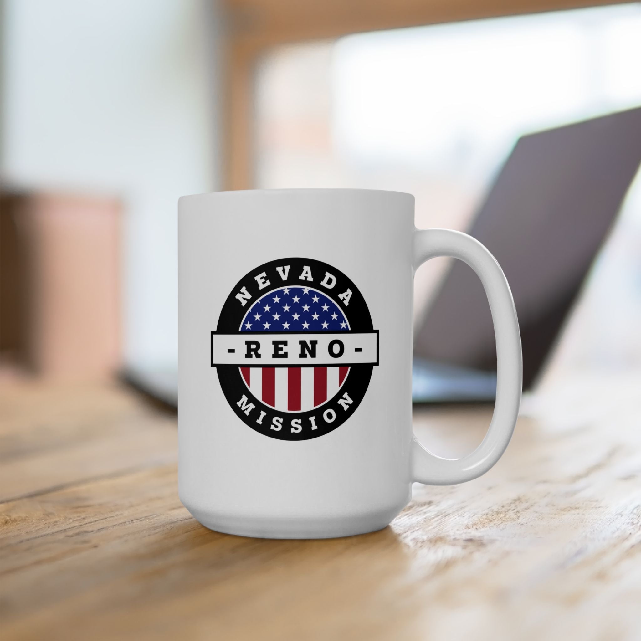 Nevada Reno Mission Circular Flag White Ceramic Mug - Latter-Day Saint LDS Missionary Gift - Book of Mormon