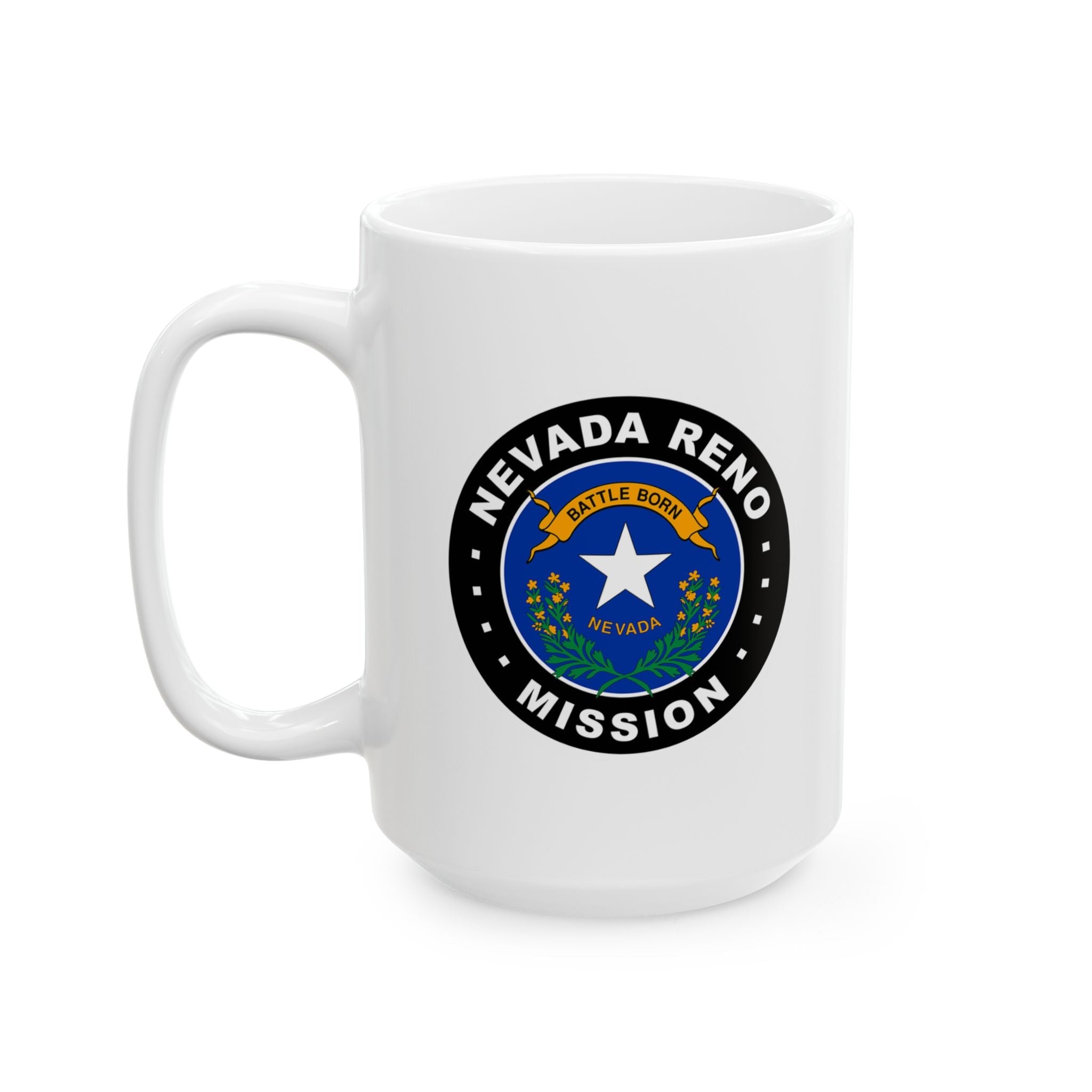 Nevada Reno Mission State Flag Logo Ceramic Mug White Name - Latter-Day Saint LDS Missionary Gift - Book of Mormon