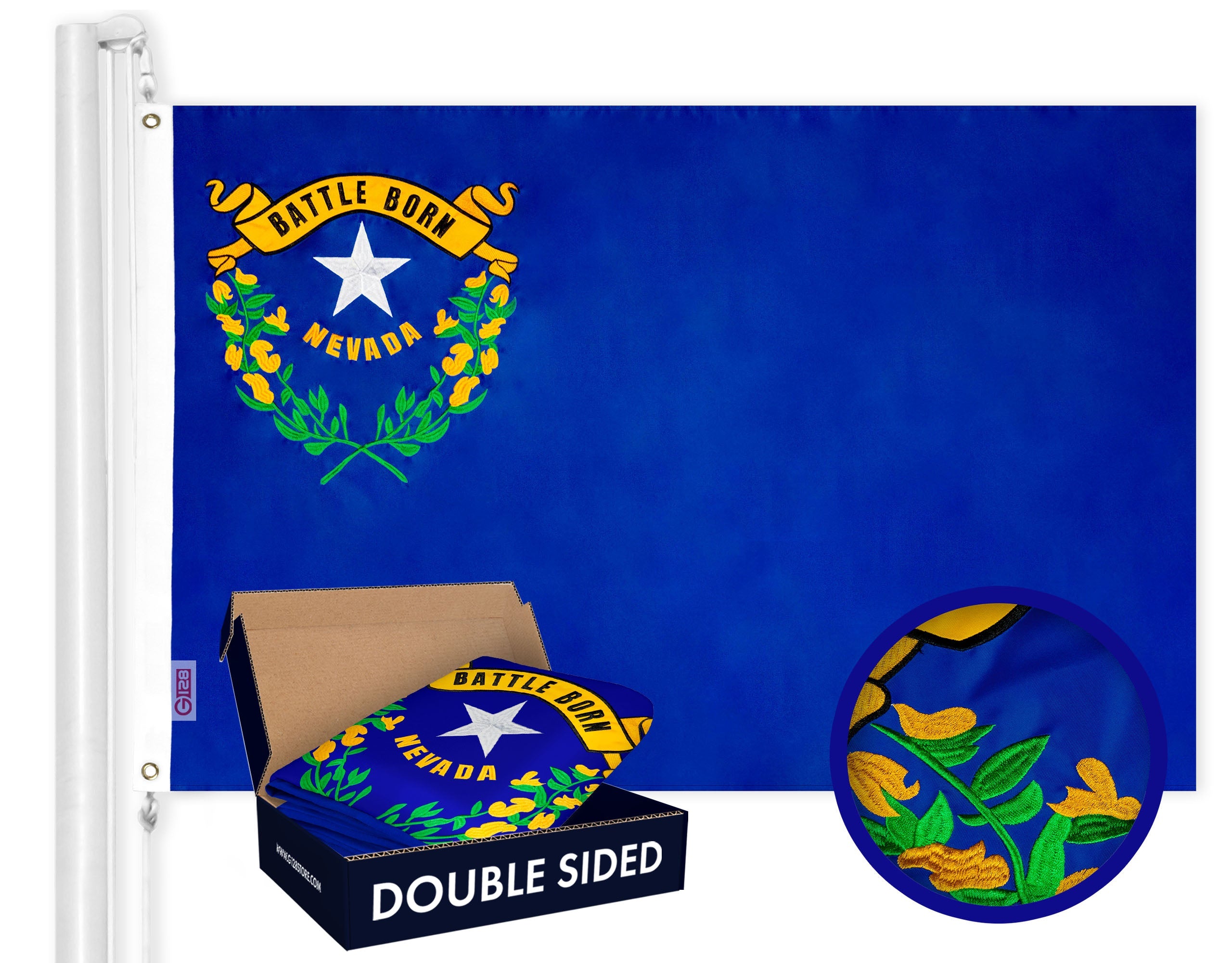 Nevada State Flag 210D Embroidered Polyester 3x5 Ft - Double Sided 2ply