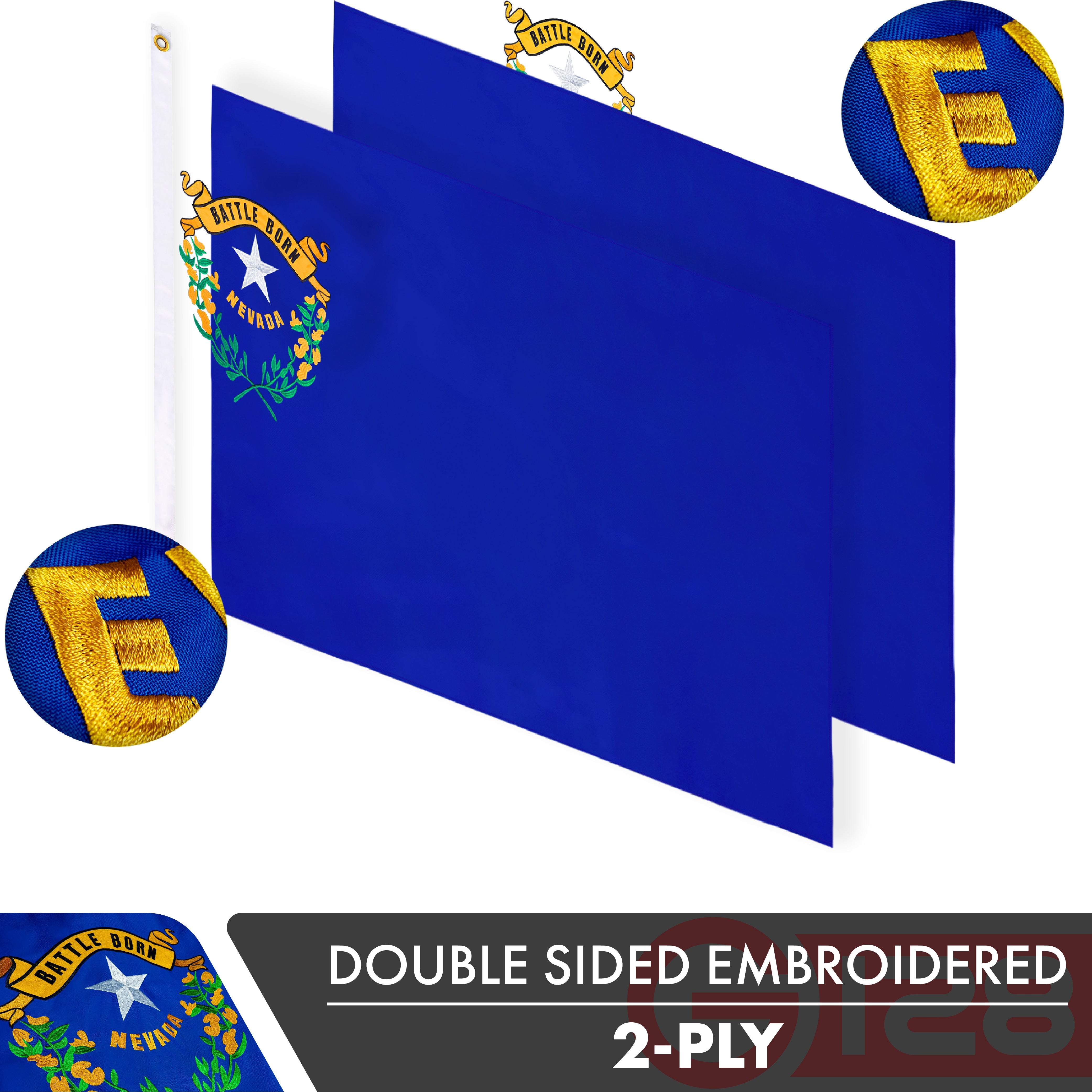 Nevada State Flag 210D Embroidered Polyester 3x5 Ft - Double Sided 2ply