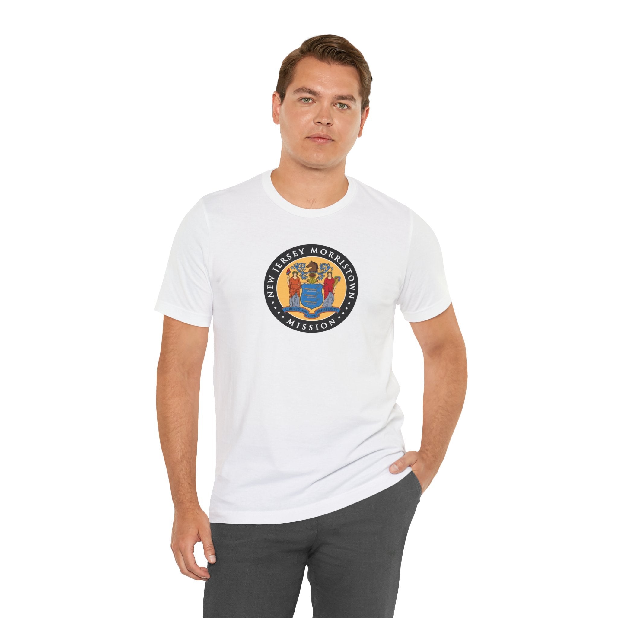 New Jersey Morristown Mission State Flag Logo (Black Border) T-shirt - Latter-Day Saint LDS Missionary Gift - Book of Mormon