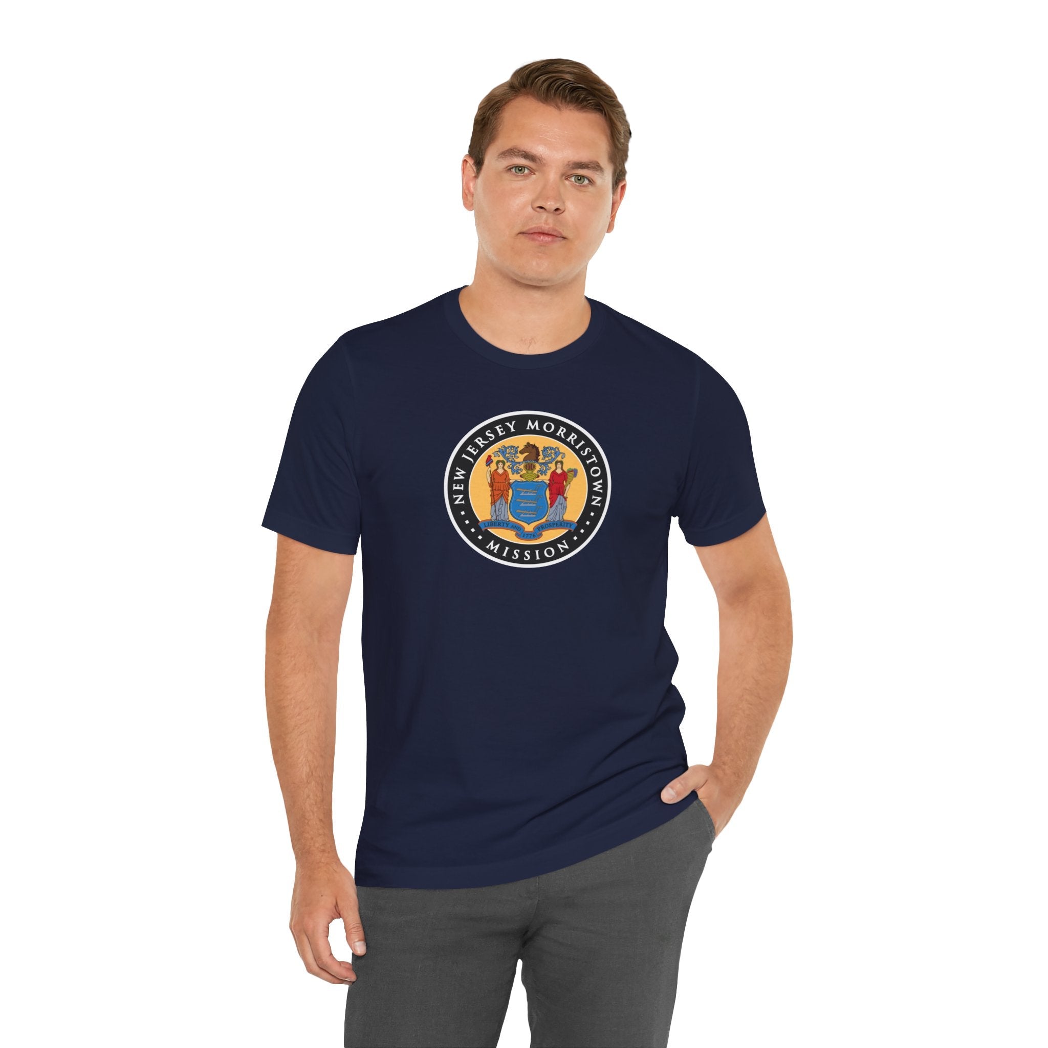 New Jersey Morristown Mission State Flag Logo (Black Border) T-shirt - Latter-Day Saint LDS Missionary Gift - Book of Mormon