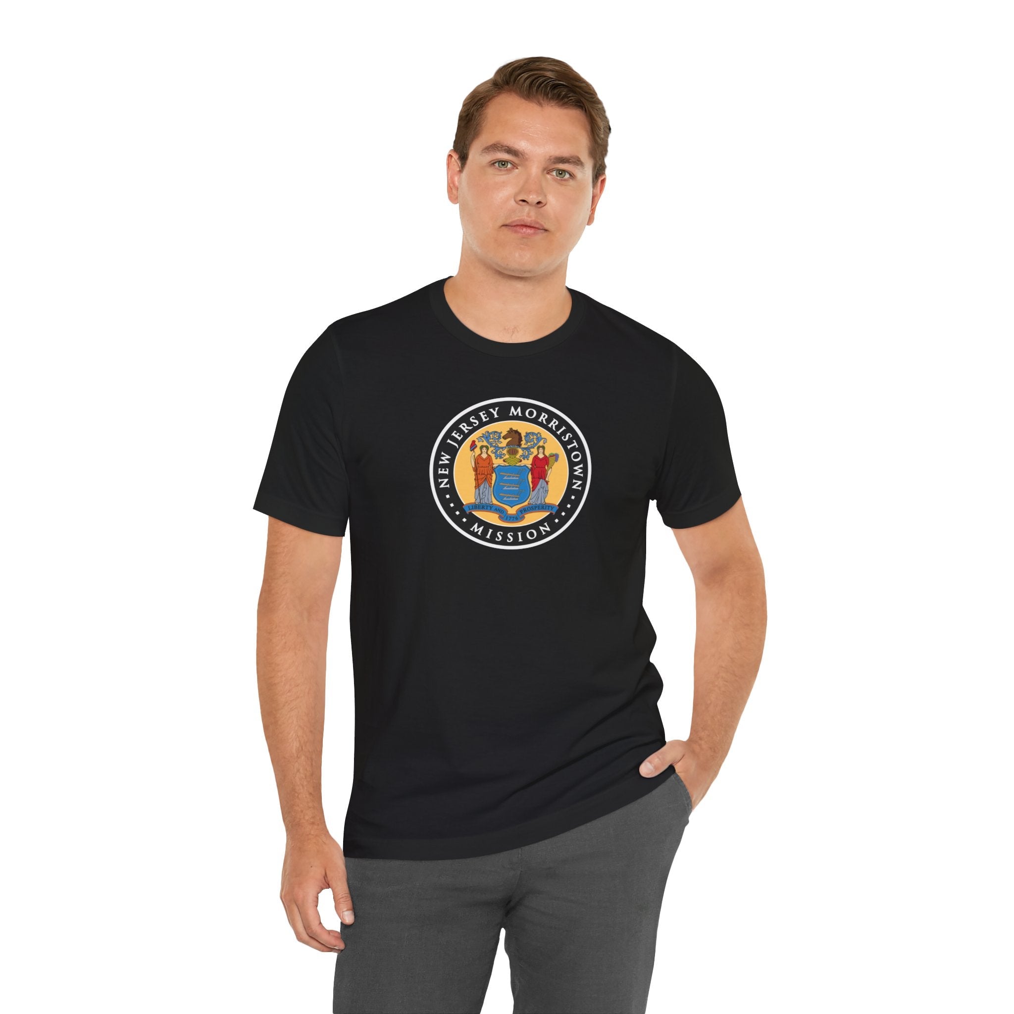 New Jersey Morristown Mission State Flag Logo (Black Border) T-shirt - Latter-Day Saint LDS Missionary Gift - Book of Mormon