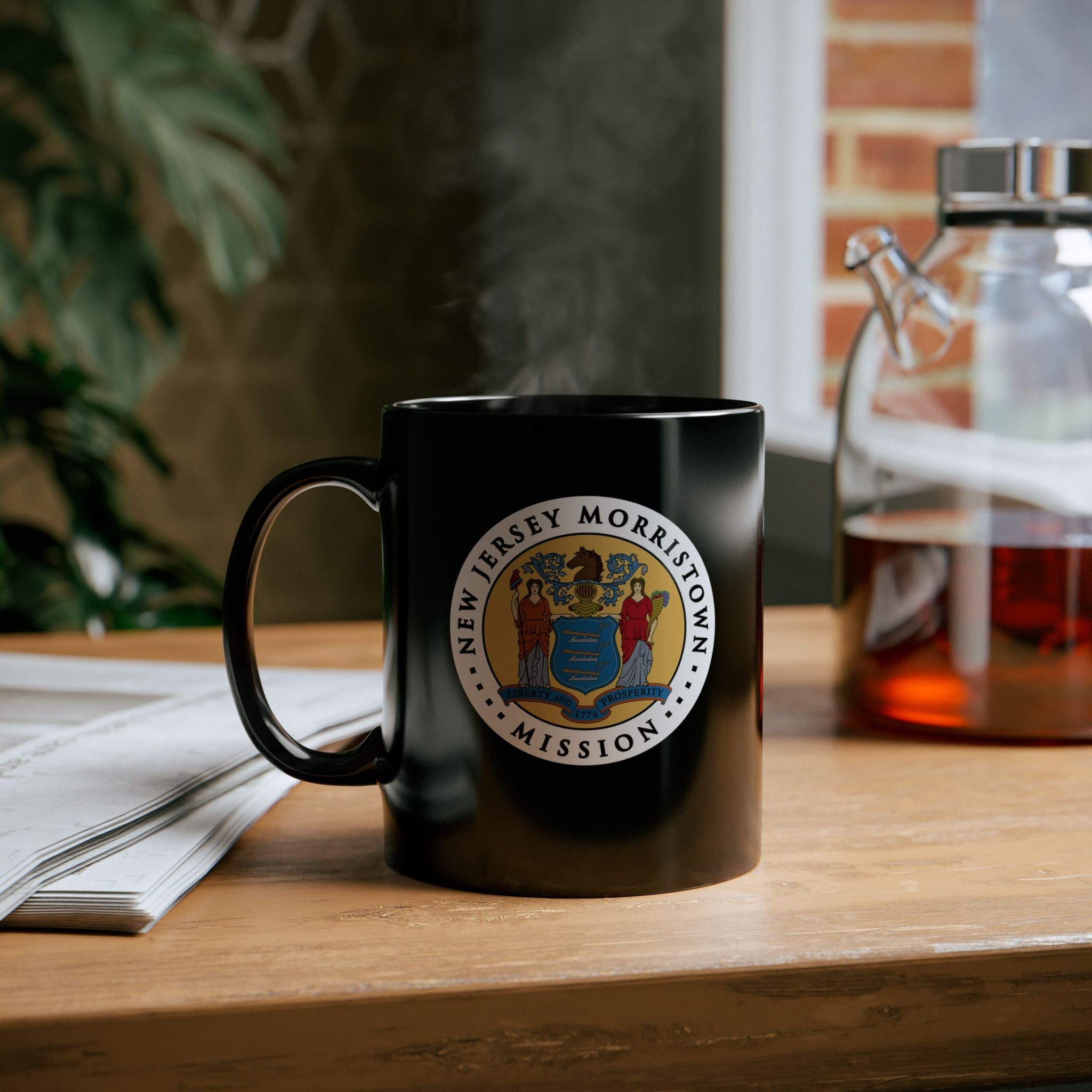 New Jersey Morristown Mission State Flag Logo Ceramic Mug Black Name - Latter-Day Saint LDS Missionary Gift - Book of Mormon