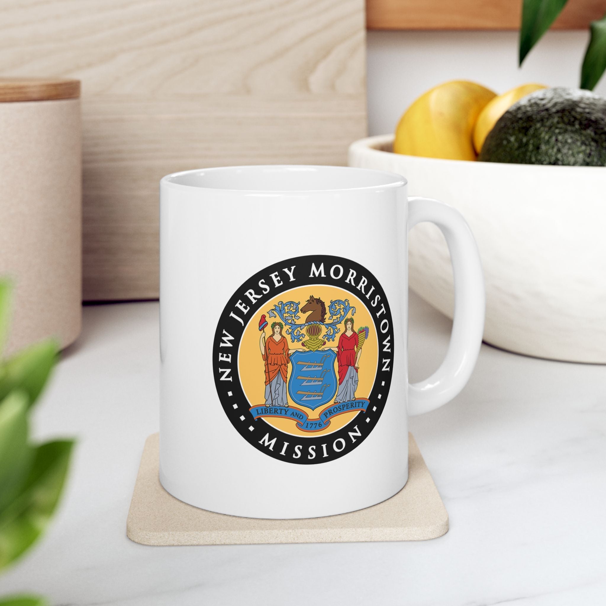 New Jersey Morristown Mission State Flag Logo Ceramic Mug White Name - Latter-Day Saint LDS Missionary Gift - Book of Mormon