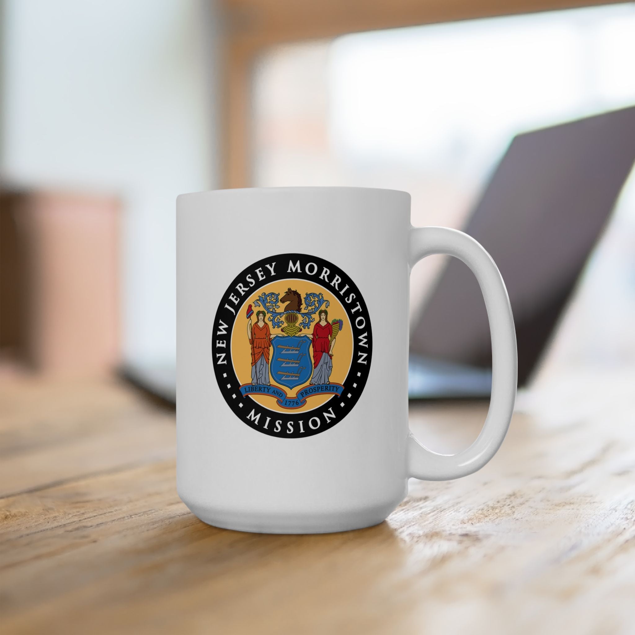 New Jersey Morristown Mission State Flag Logo Ceramic Mug White Name - Latter-Day Saint LDS Missionary Gift - Book of Mormon