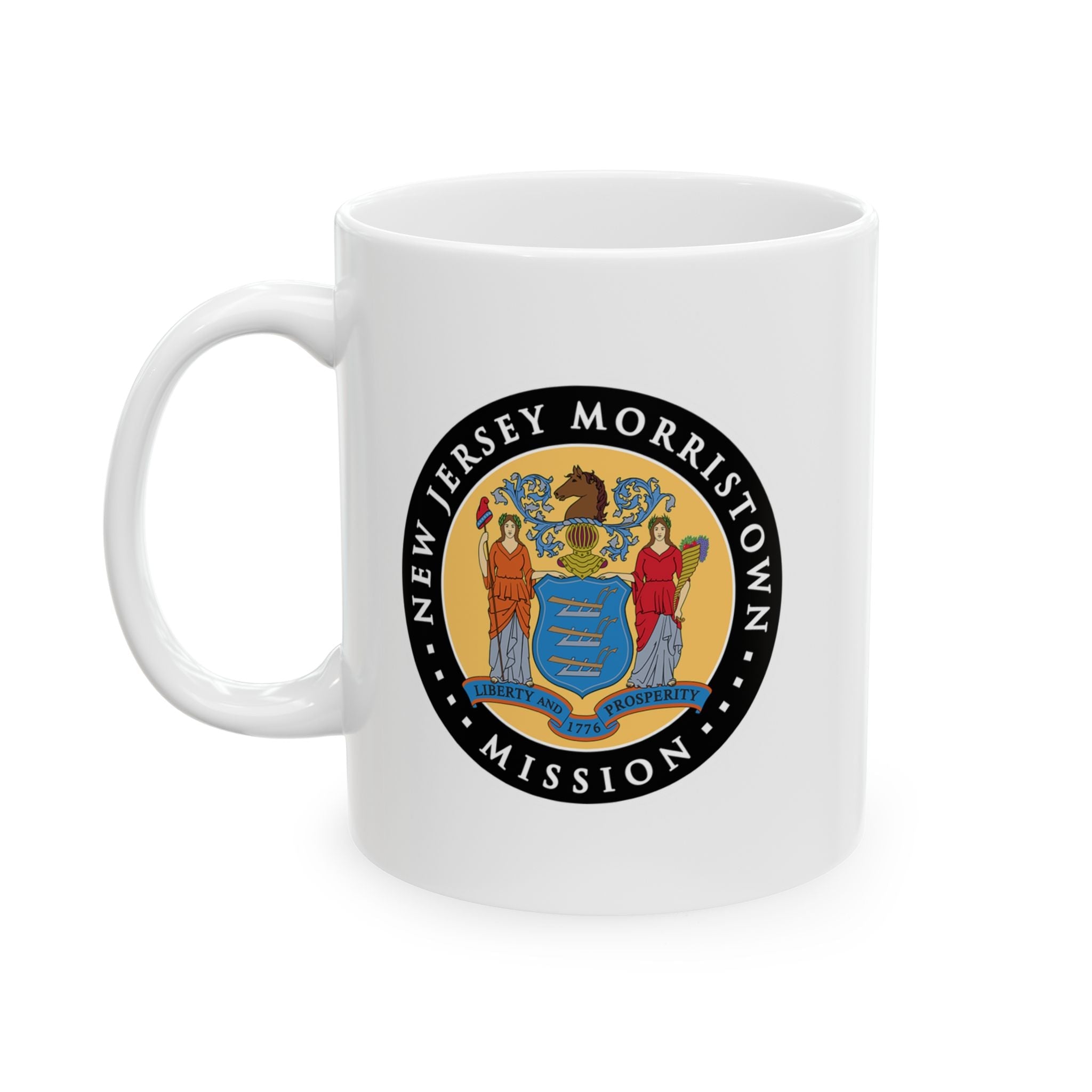 New Jersey Morristown Mission State Flag Logo Ceramic Mug White Name - Latter-Day Saint LDS Missionary Gift - Book of Mormon