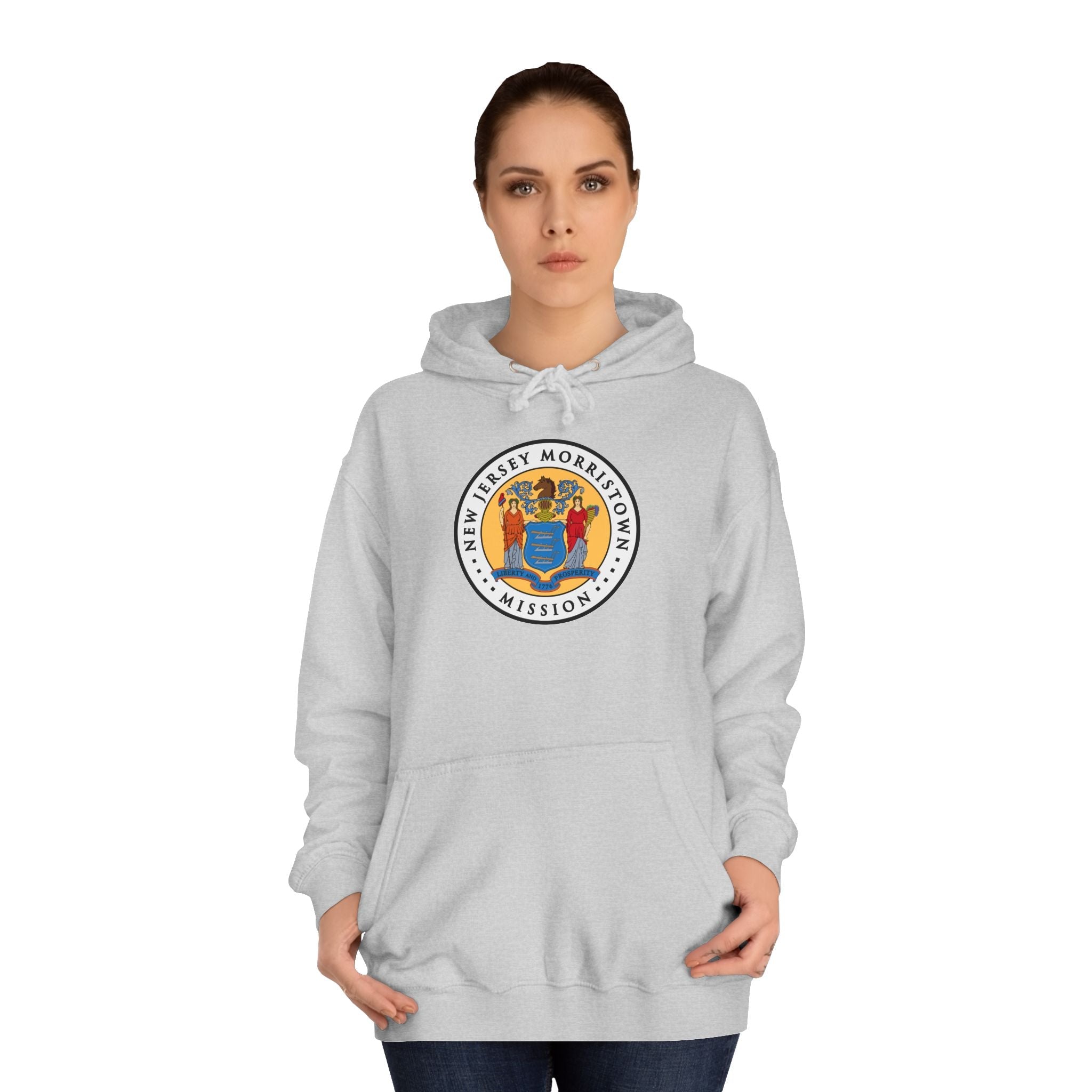 New Jersey Morristown Mission State Flag Logo (White Border) College Hoodie - Mission Wishlist - LDS Missionary Gift Store