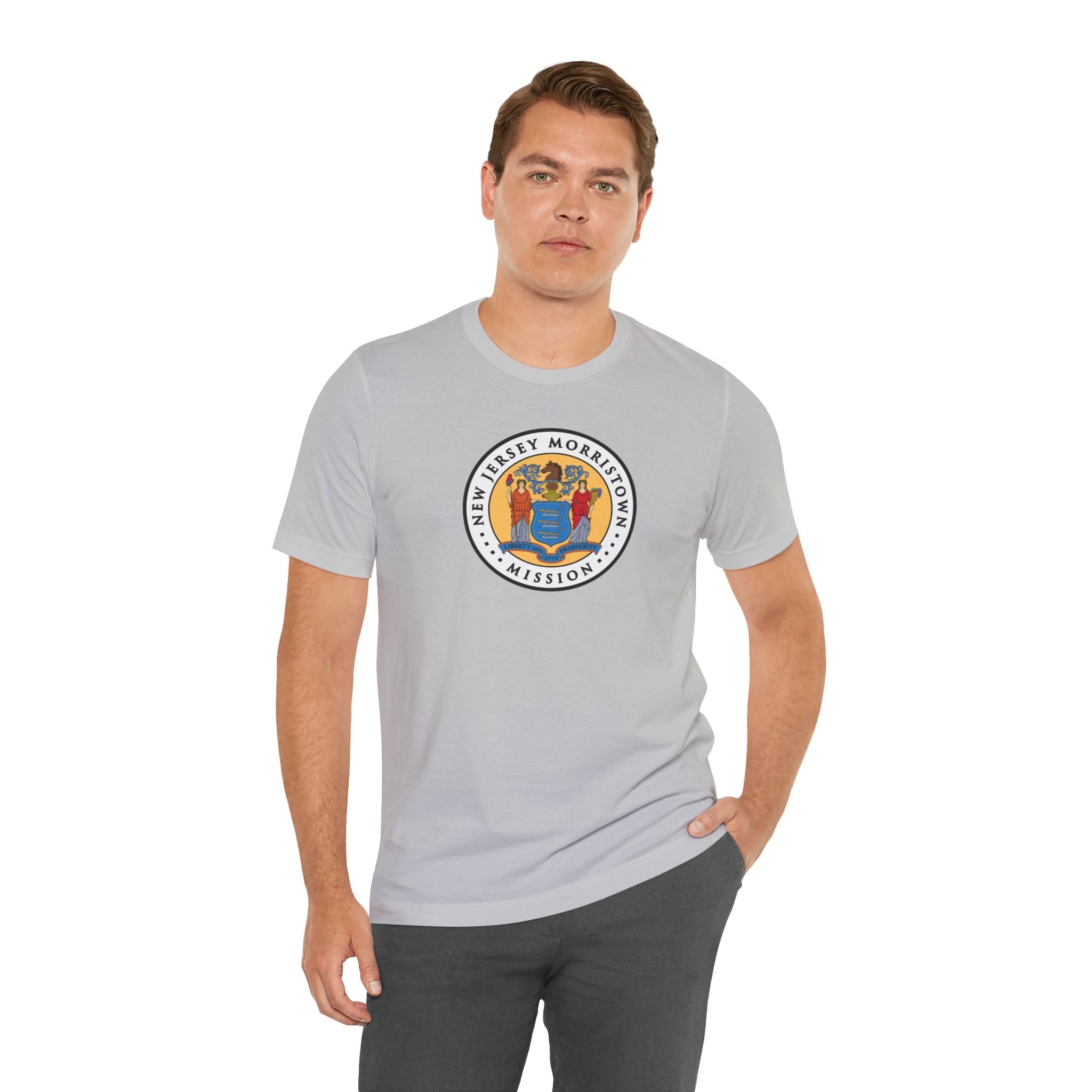 New Jersey Morristown Mission State Flag Logo (White Border) T-shirt - Latter-Day Saint LDS Missionary Gift - Book of Mormon