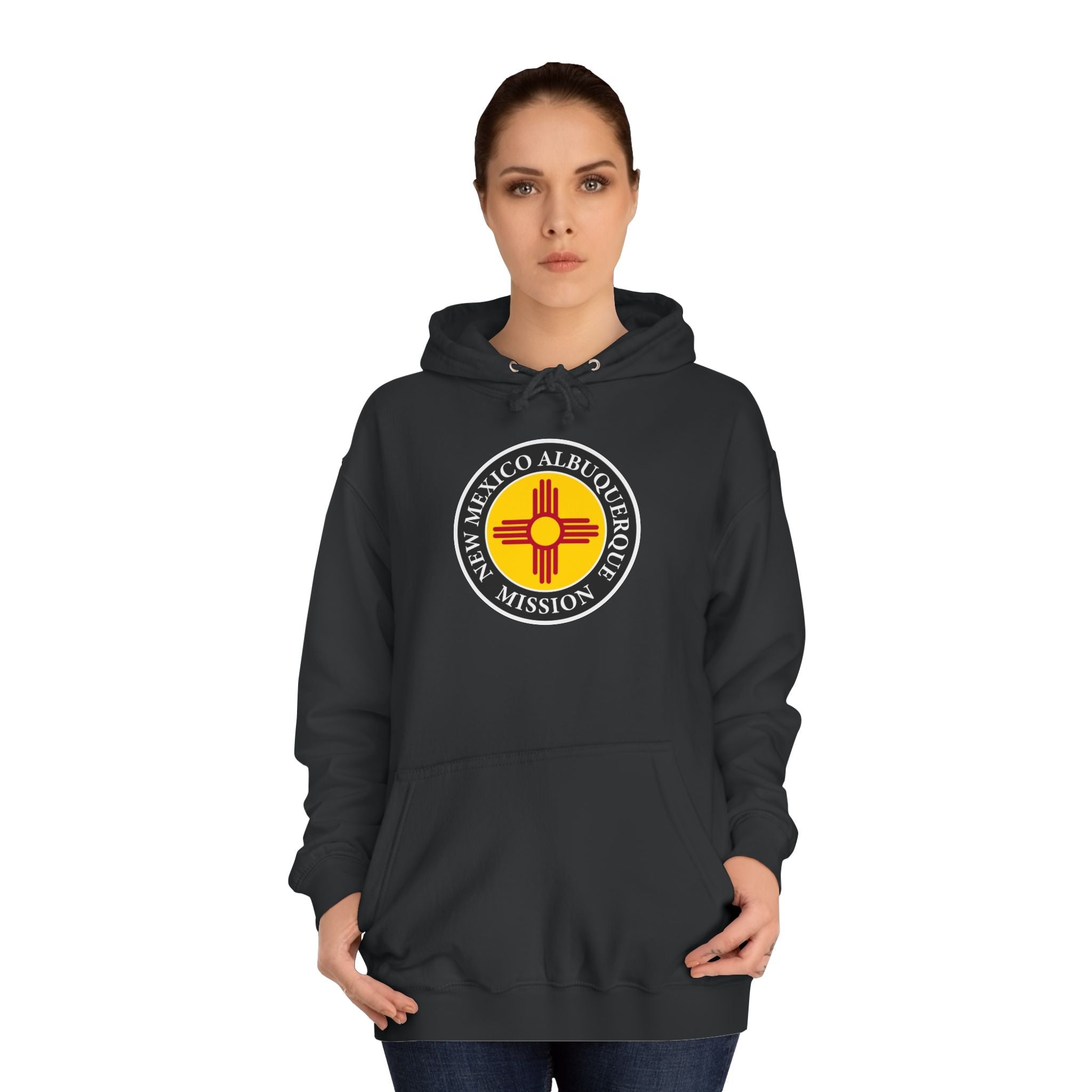 New Mexico Albuquerque Mission State Flag Logo (Black Border) College Hoodie - Mission Wishlist - LDS Missionary Gift Store