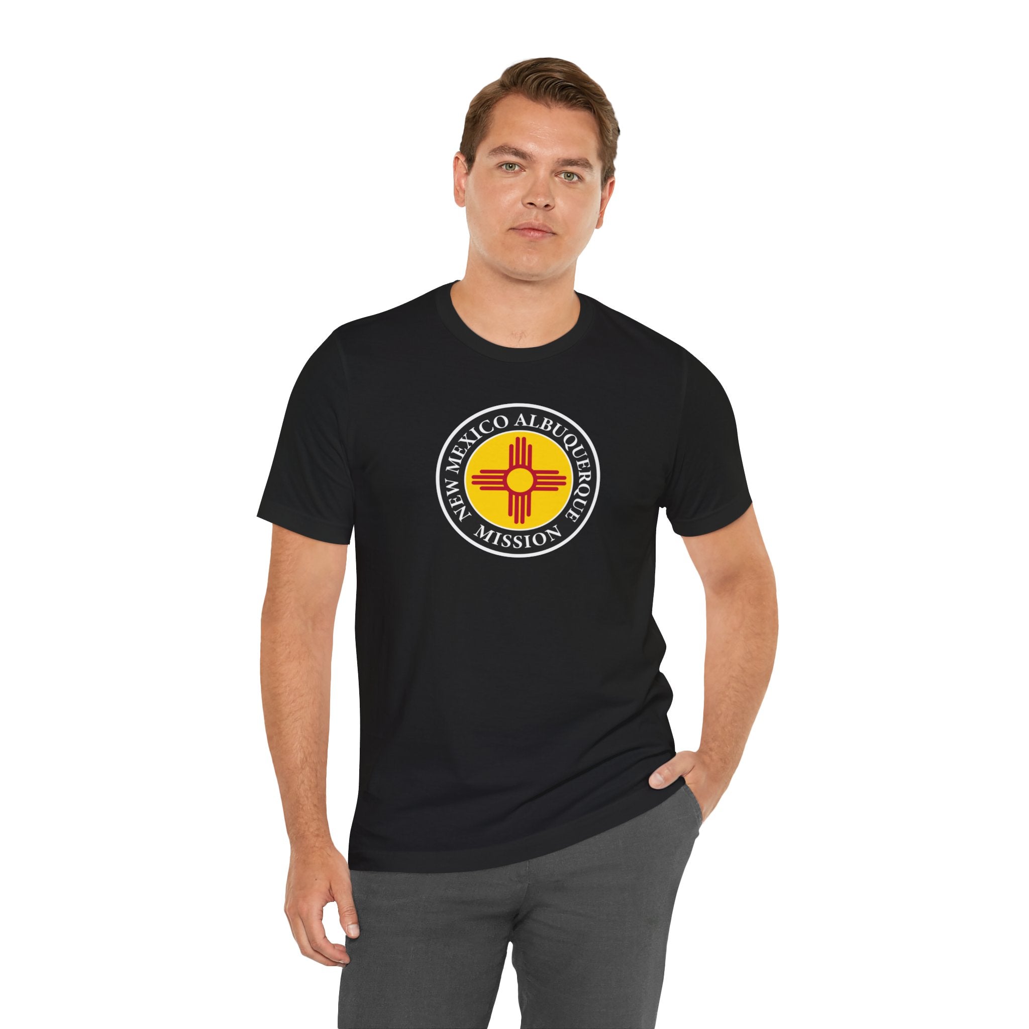 New Mexico Albuquerque Mission State Flag Logo (Black Border) T-shirt - Mission Wishlist - LDS Missionary Gift Store