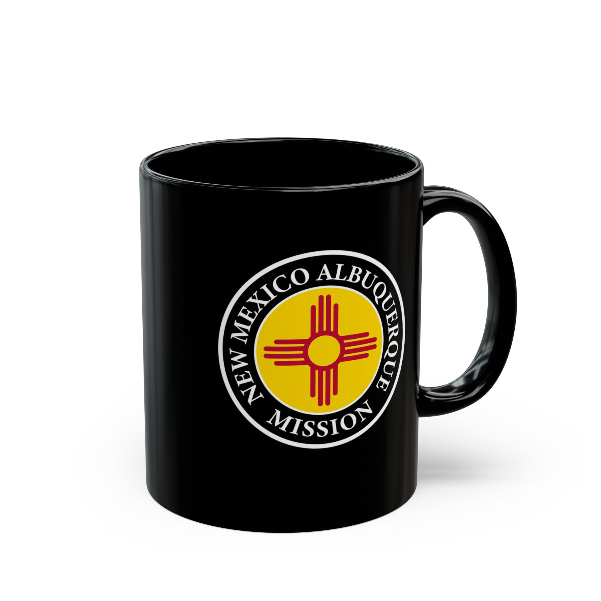 New Mexico Albuquerque Mission State Flag Logo Ceramic Mug Black Name - Mission Wishlist - LDS Missionary Gift Store