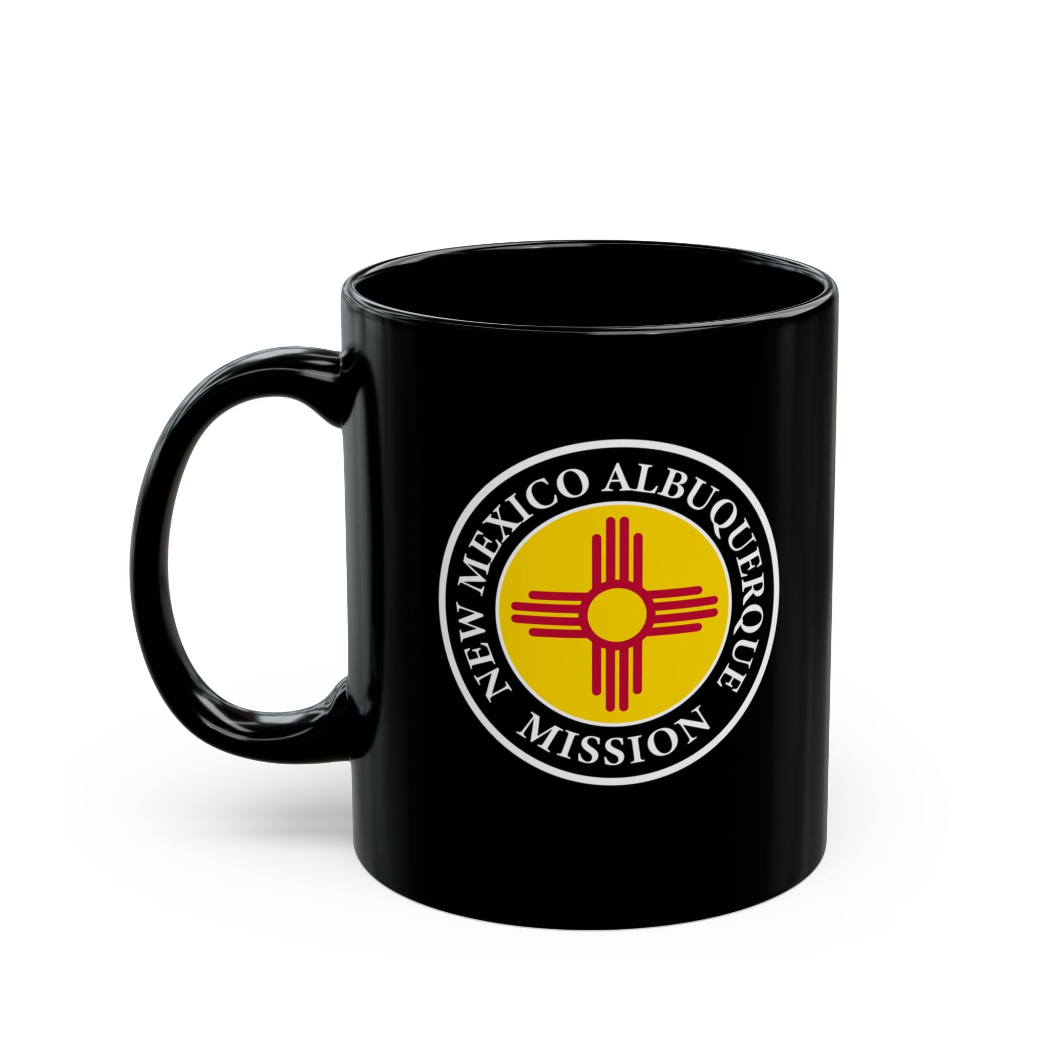 New Mexico Albuquerque Mission State Flag Logo Ceramic Mug Black Name - Mission Wishlist - LDS Missionary Gift Store