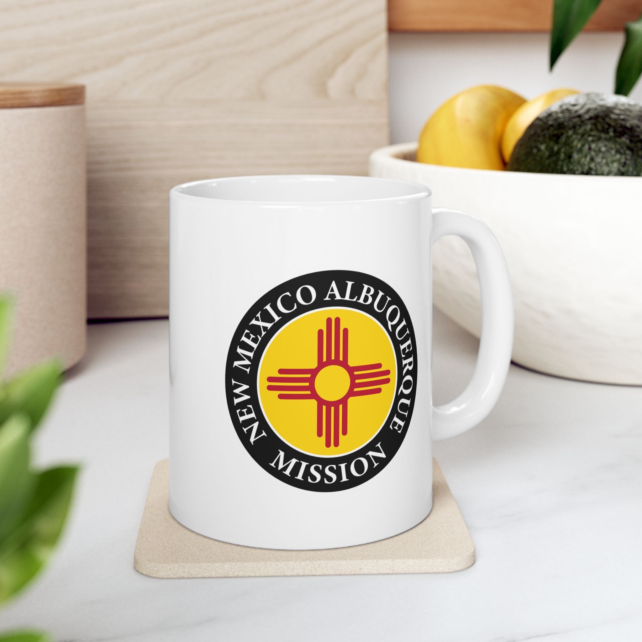 New Mexico Albuquerque Mission State Flag Logo Ceramic Mug White Name - Mission Wishlist - LDS Missionary Gift Store