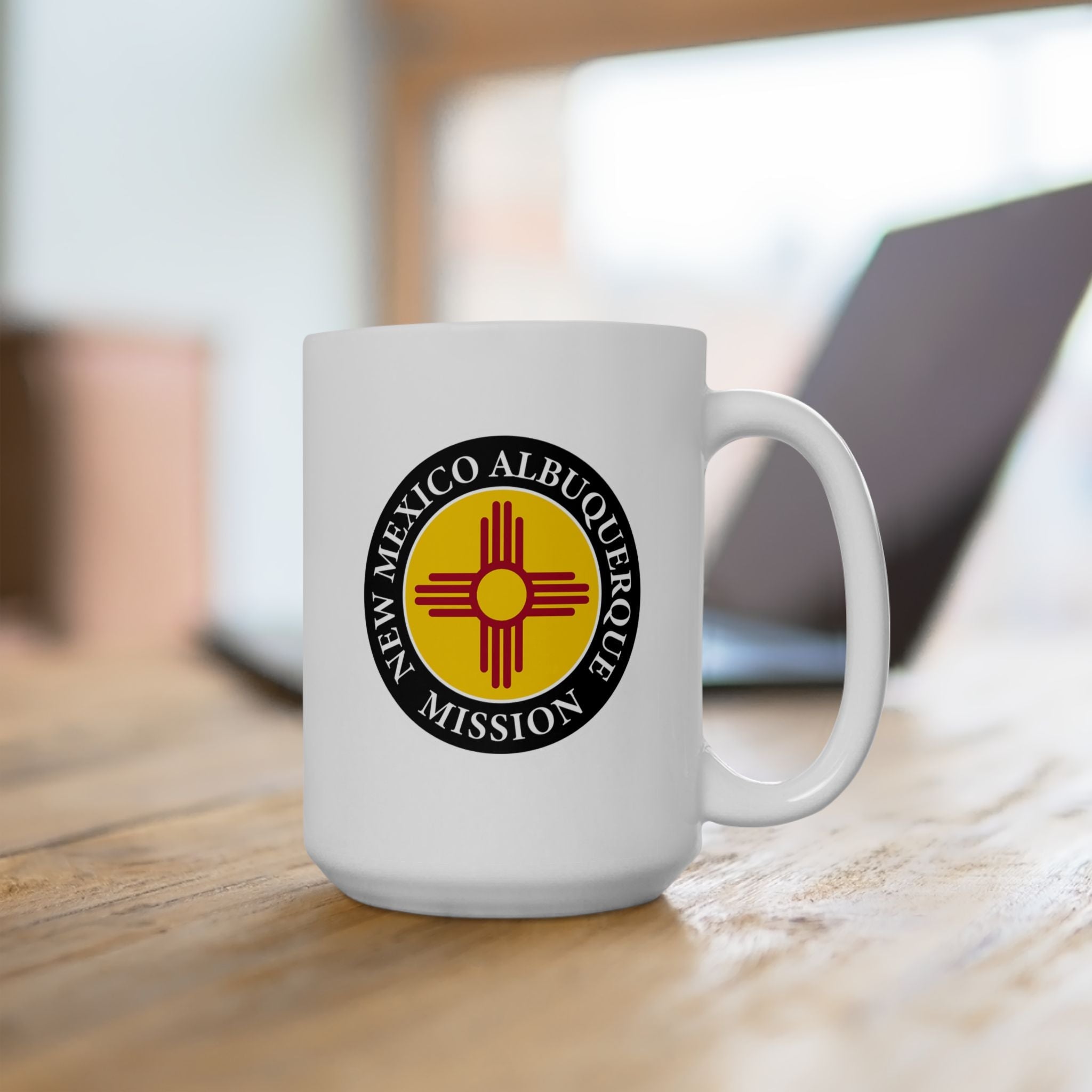 New Mexico Albuquerque Mission State Flag Logo Ceramic Mug White Name - Mission Wishlist - LDS Missionary Gift Store