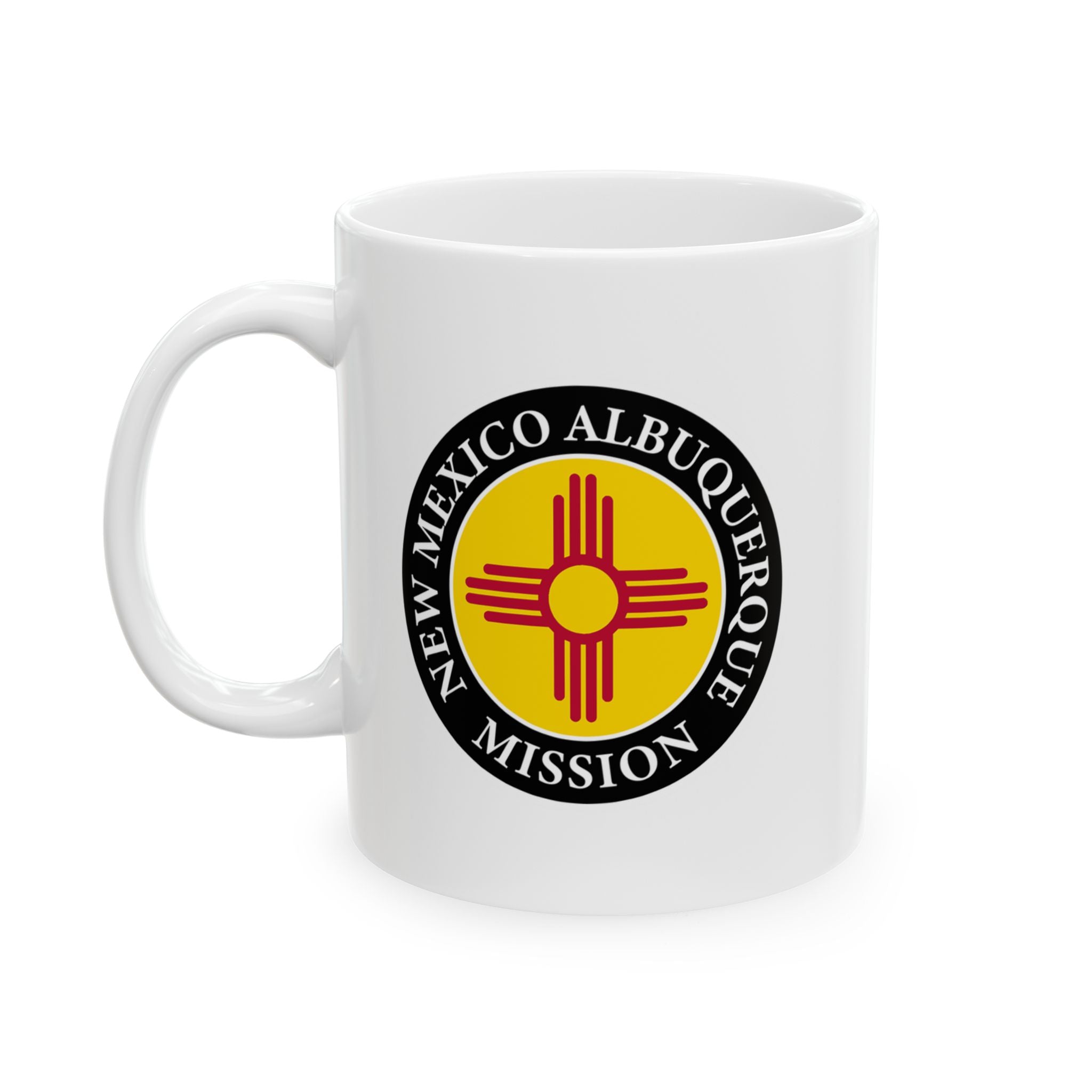 New Mexico Albuquerque Mission State Flag Logo Ceramic Mug White Name - Mission Wishlist - LDS Missionary Gift Store