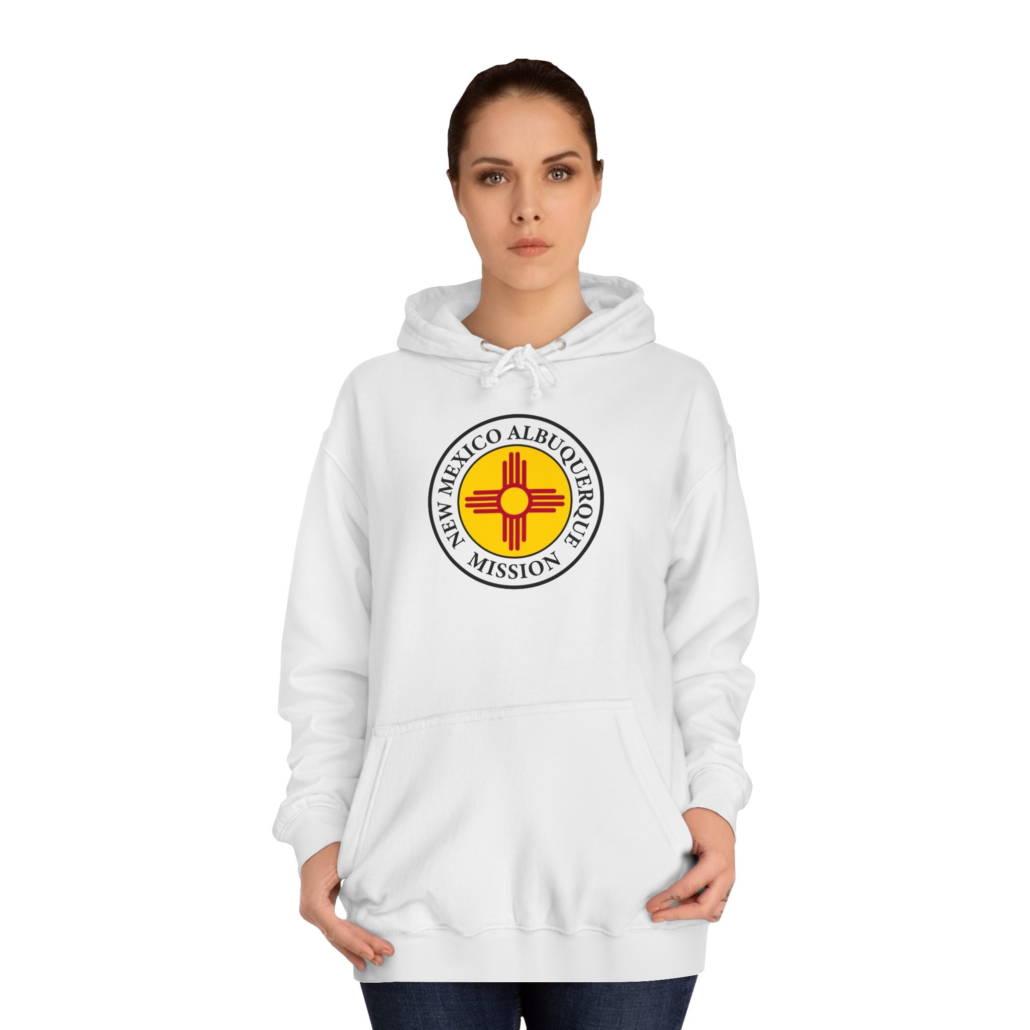 New Mexico Albuquerque Mission State Flag Logo (White Border) College Hoodie - Mission Wishlist - LDS Missionary Gift Store
