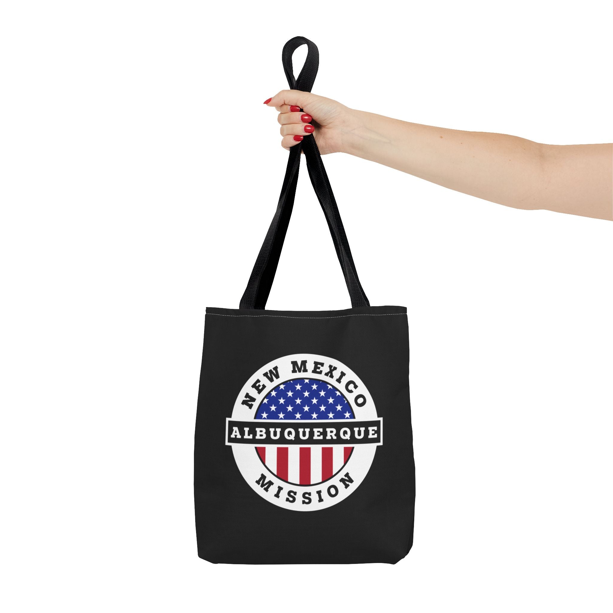 New Mexico Albuquerque Mission USA Flag Logo Tote Bag Black - Mission Wishlist - LDS Missionary Gift Store