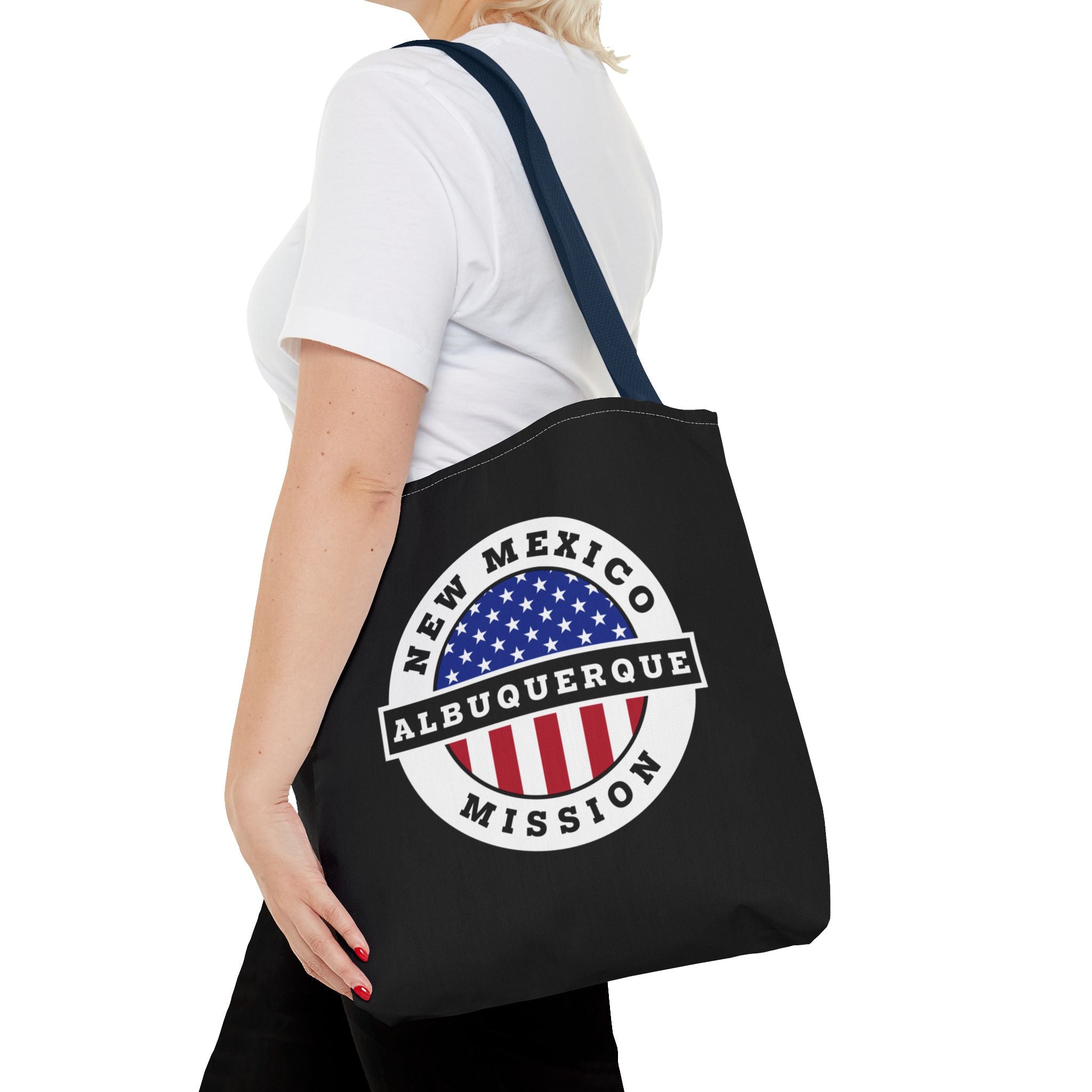 New Mexico Albuquerque Mission USA Flag Logo Tote Bag Black - Mission Wishlist - LDS Missionary Gift Store